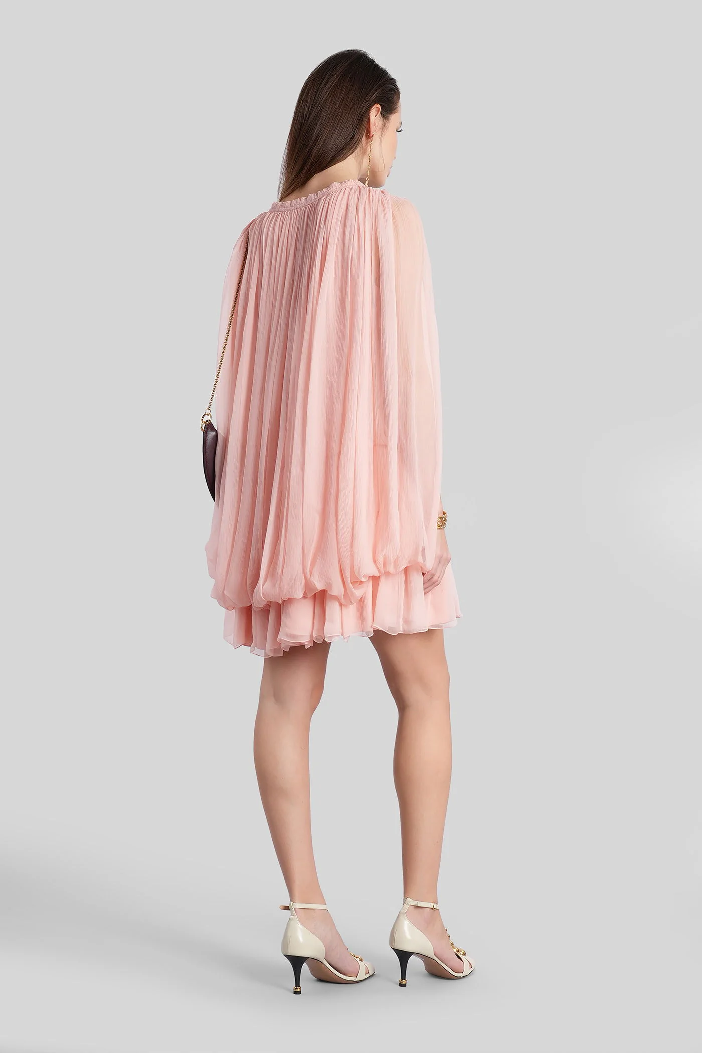 Mini dress in rose-pink silk - Image 3