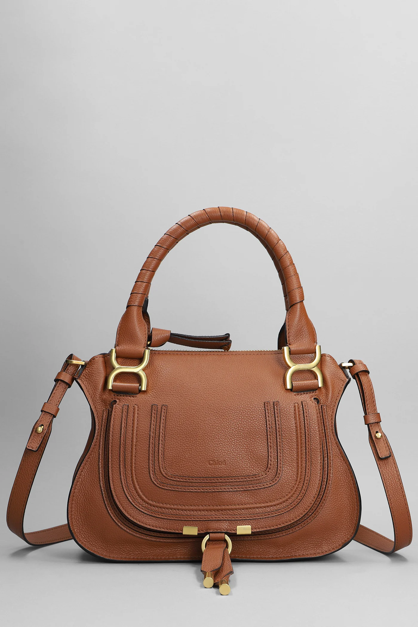 Small double carry Shoulder bag in brown leather