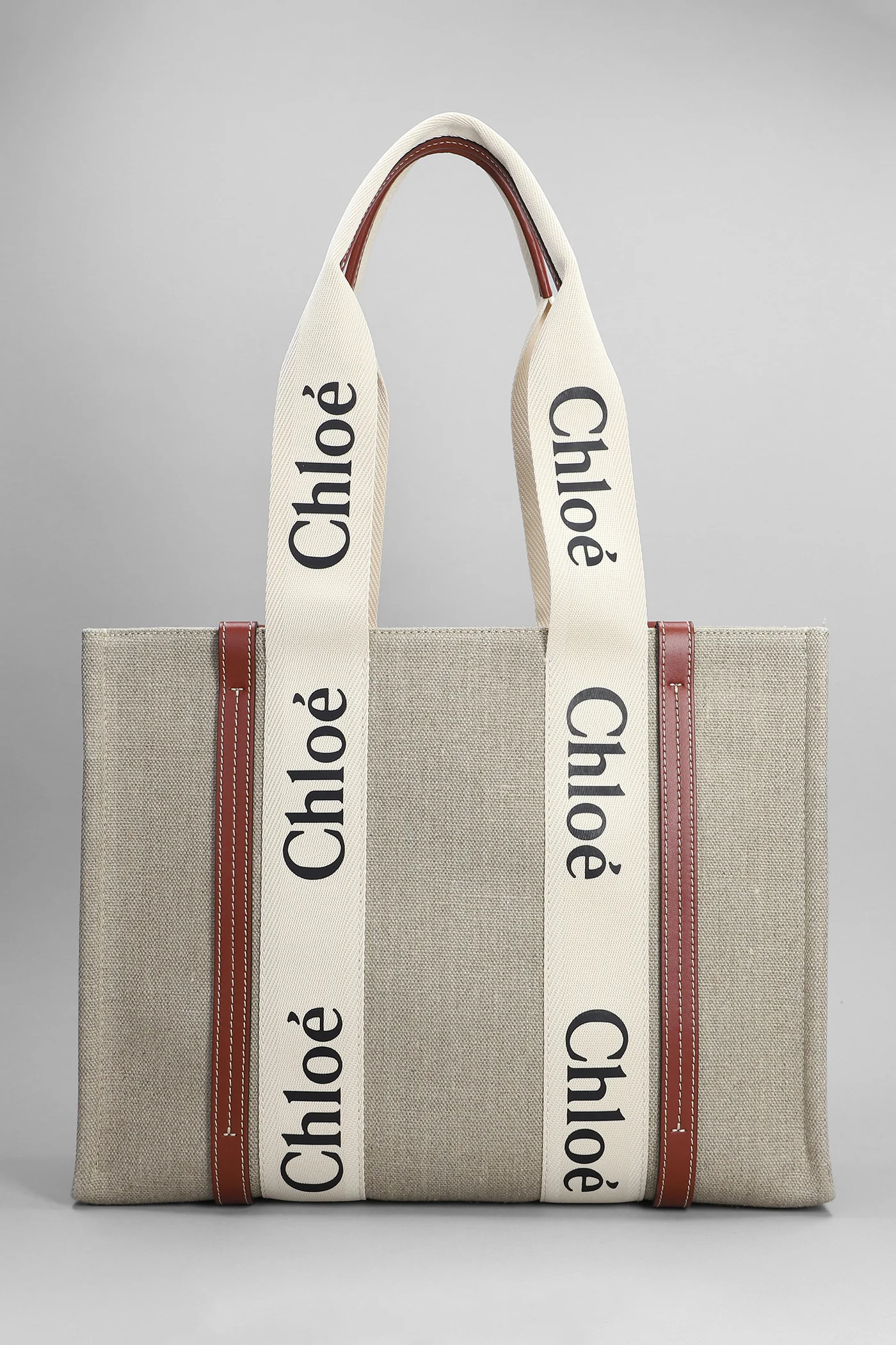 Woody Medium Tote in beige canvas