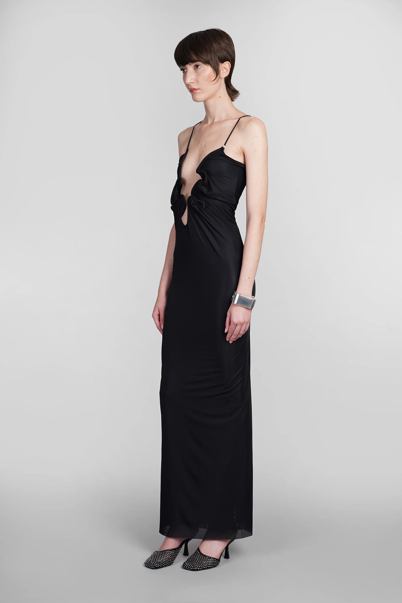 Dress woman  in black polyamide - Image 4