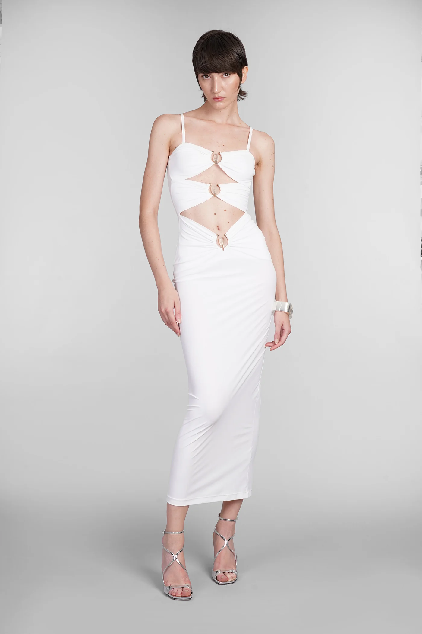 Dress woman  in white polyamide - Image 2