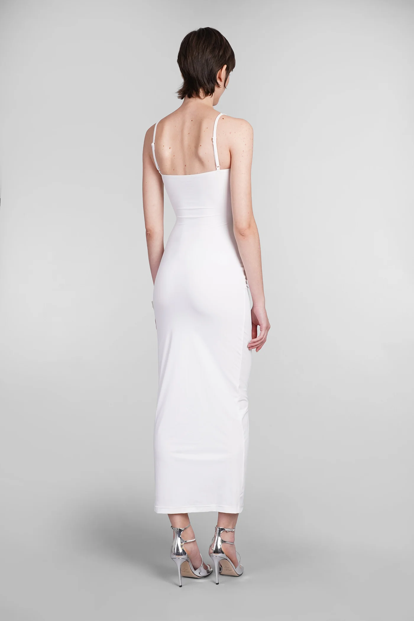 Dress woman  in white polyamide - Image 3