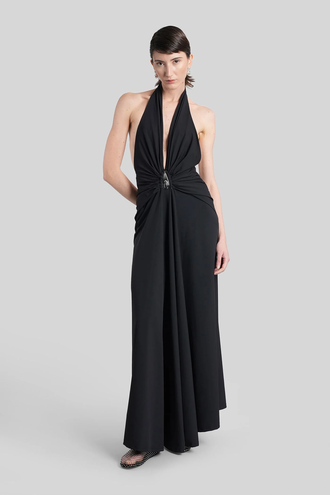 Long dress in black polyamide - Image 2