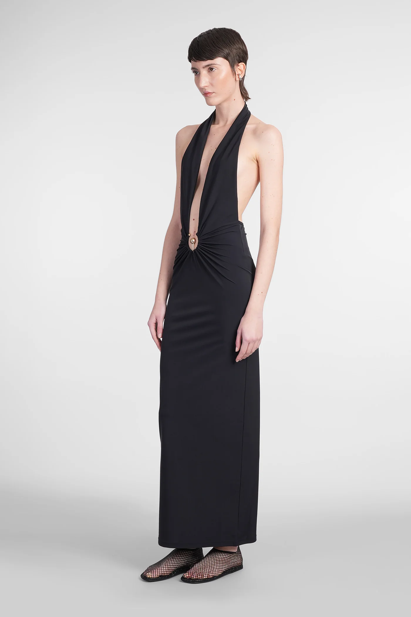 Long dress in black polyamide - Image 4