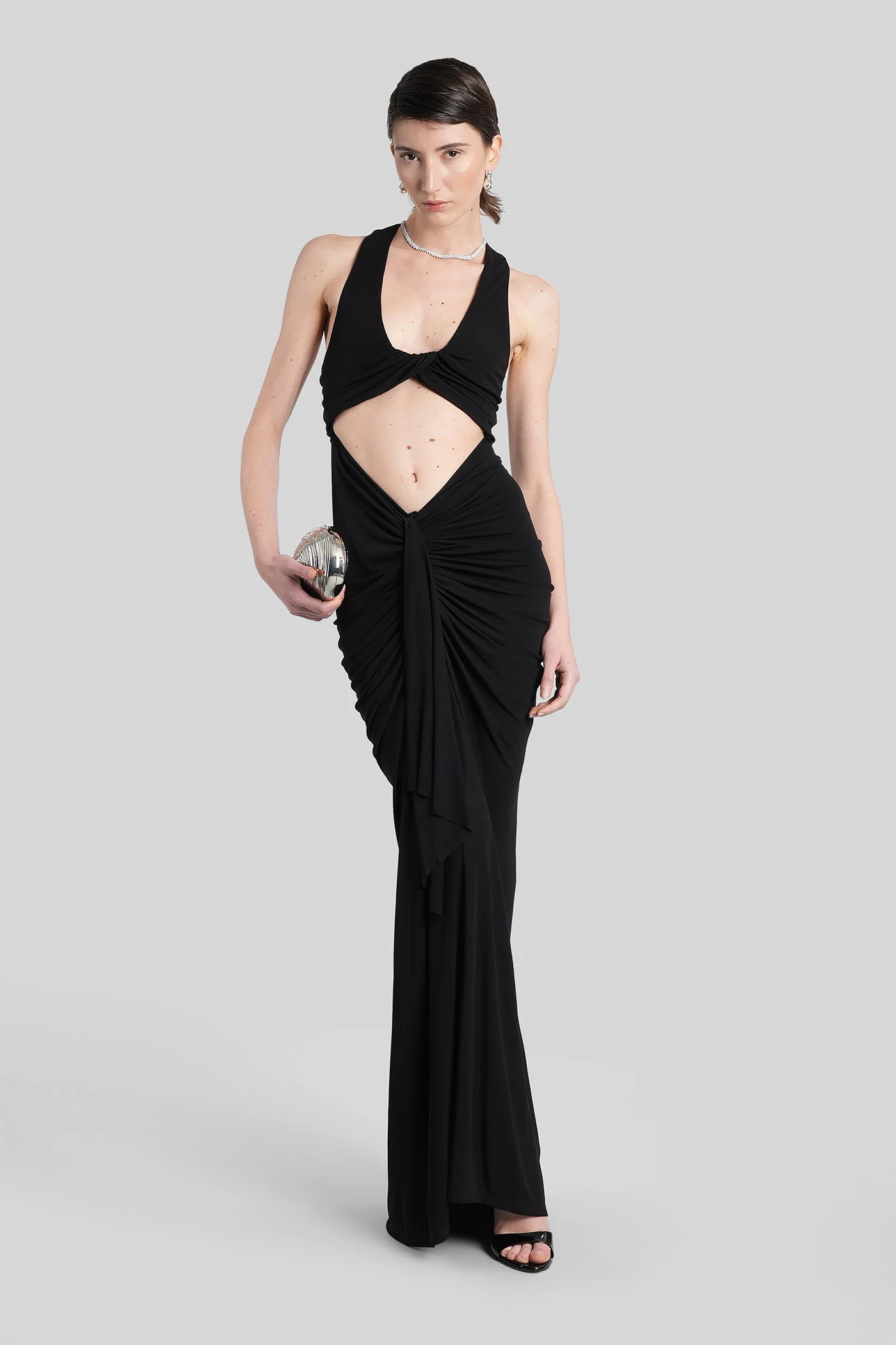 Long dress in black viscose - Image 2