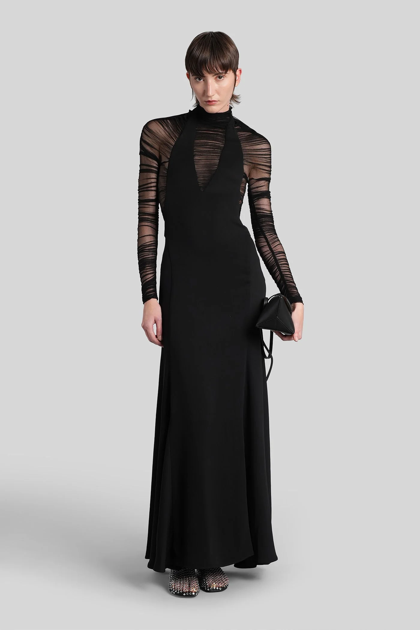 Long dress in black viscose - Image 28