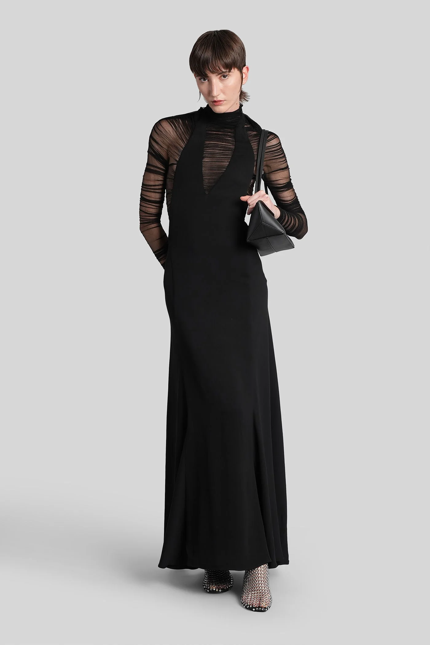 Long dress in black viscose - Image 49