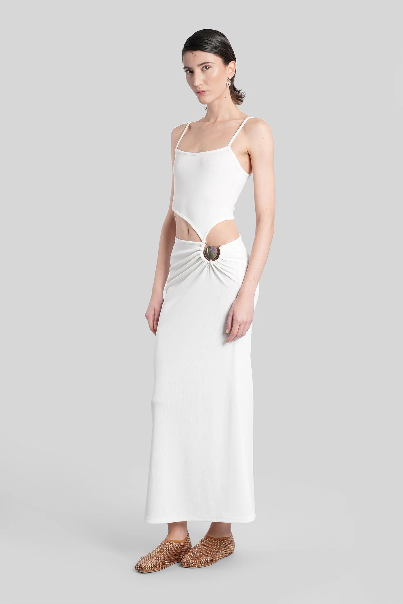 Long dress in white polyester - Image 4