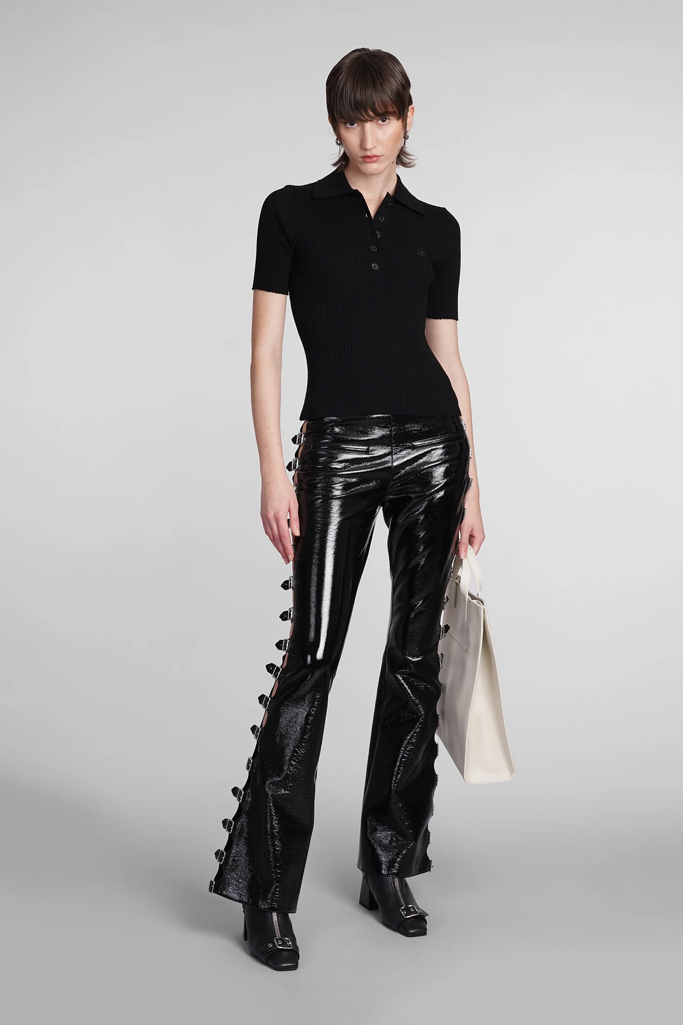 Polo in black viscose - Image 2