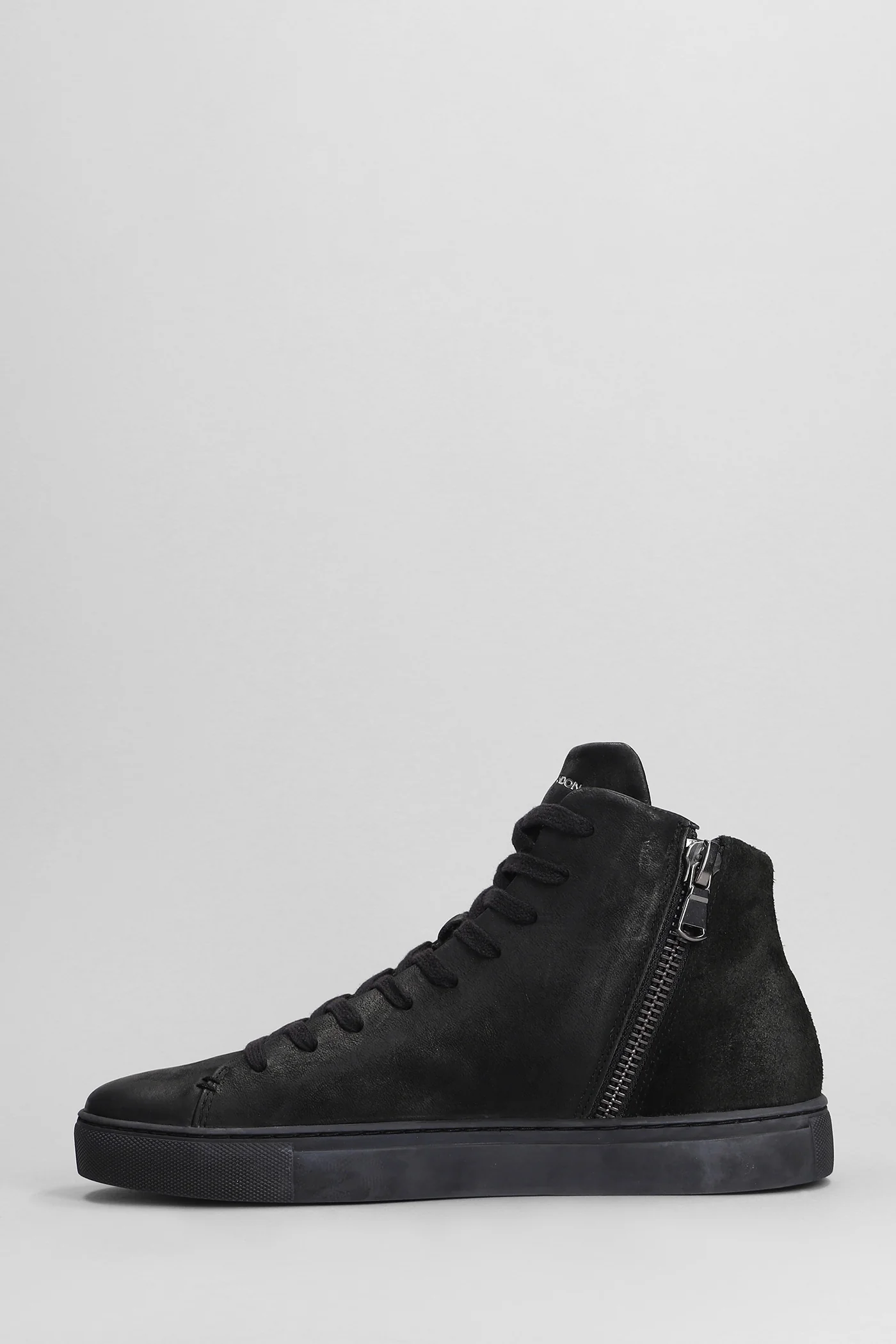 High Top Minimal Sneakers in black suede and leather - Image 3