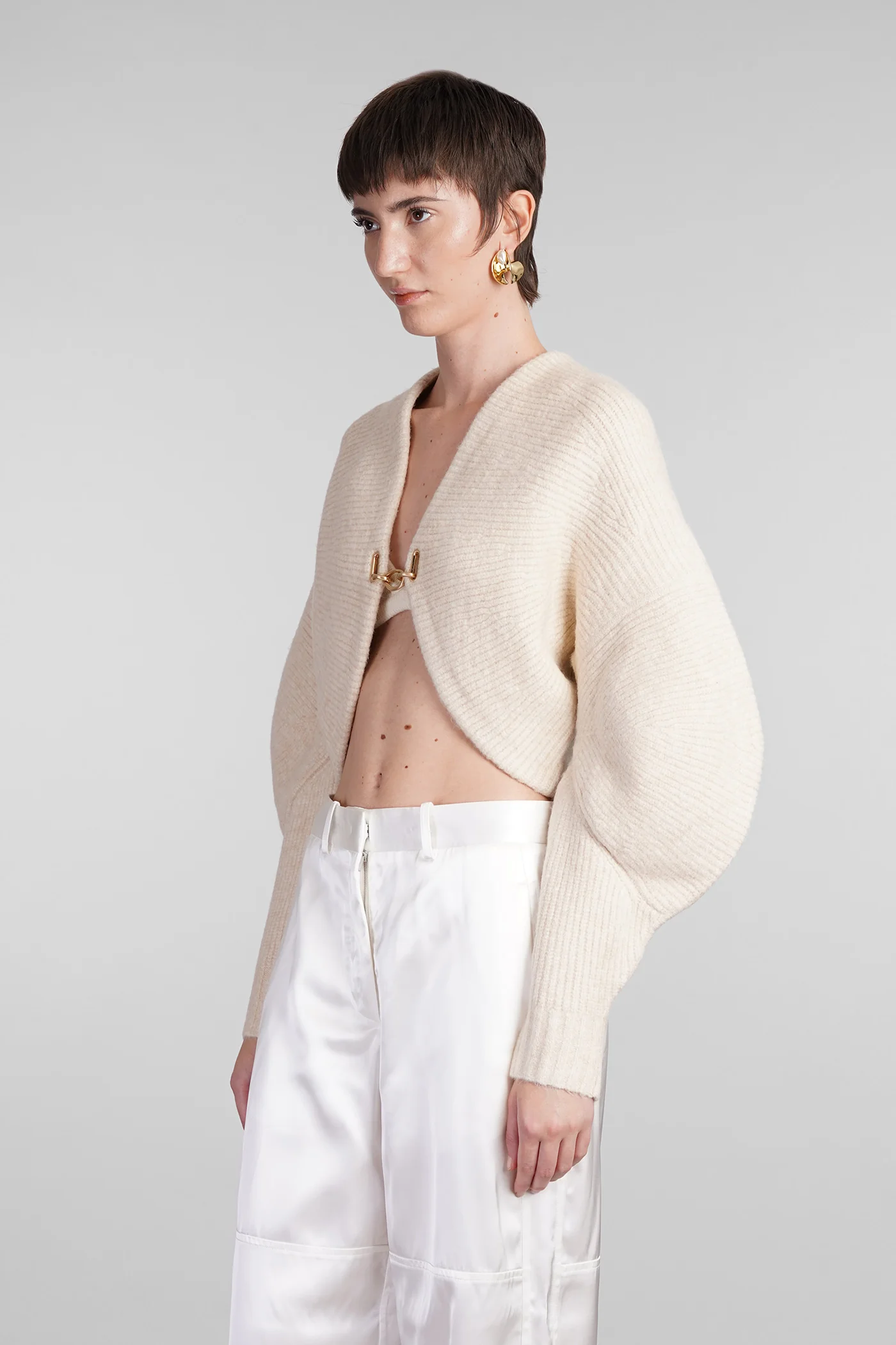 Devin Cardigan in beige wool - Image 4
