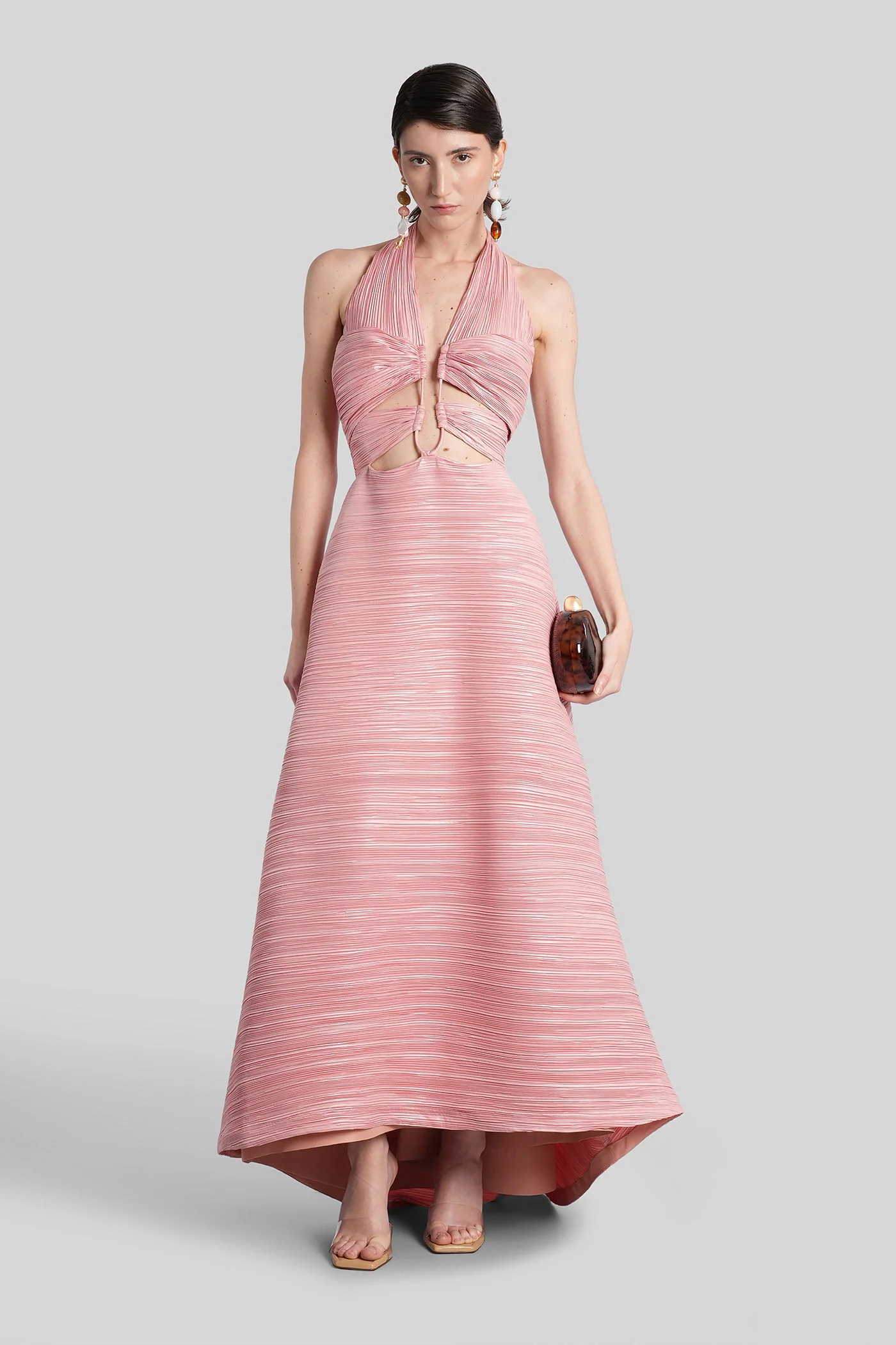 Jahzara Long dress in rose-pink polyester