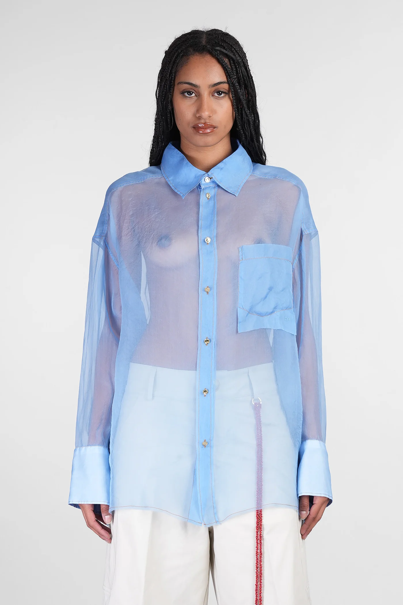 Nathalie Shirt in cyan silk