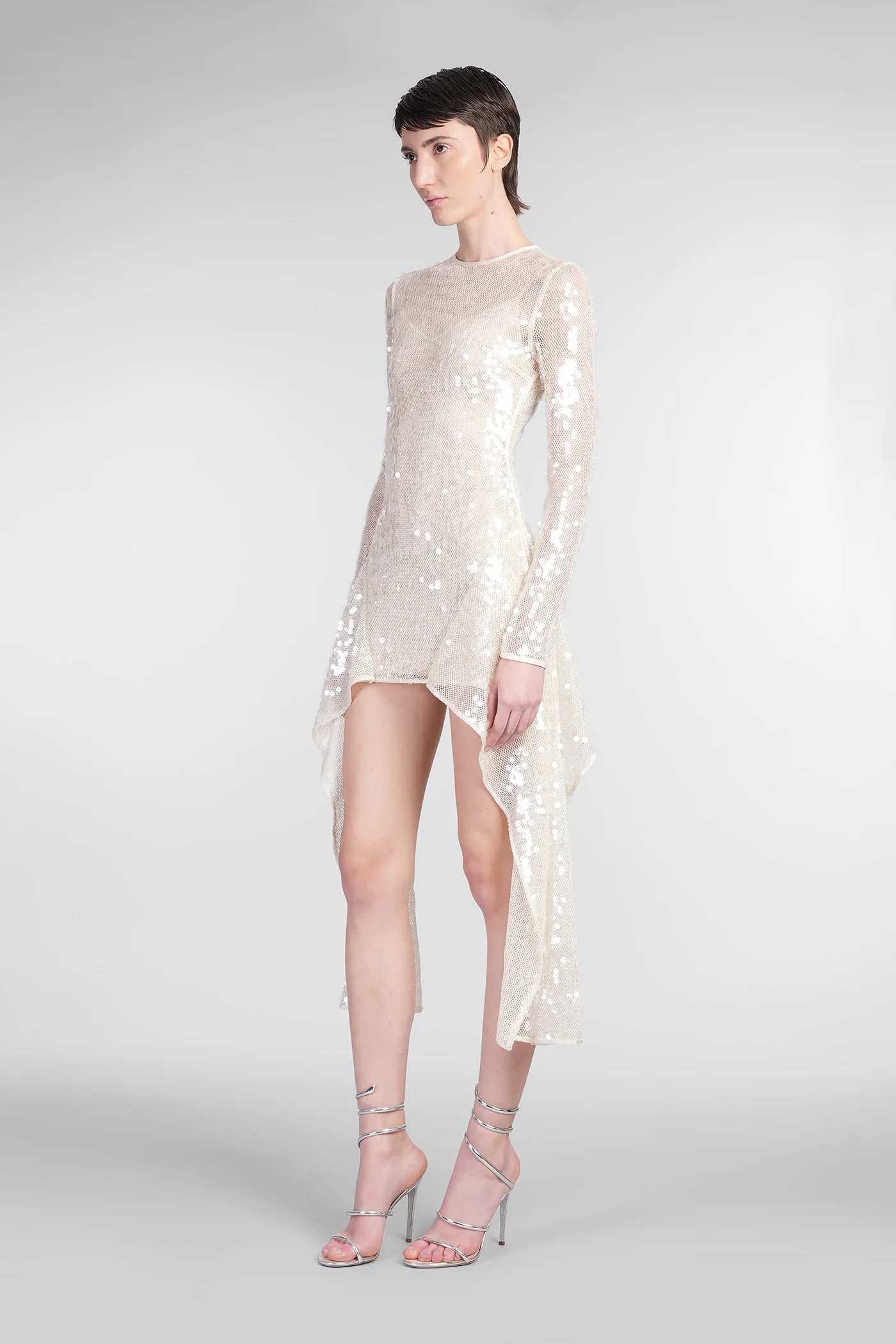 Dress woman  in beige polyester - Image 4