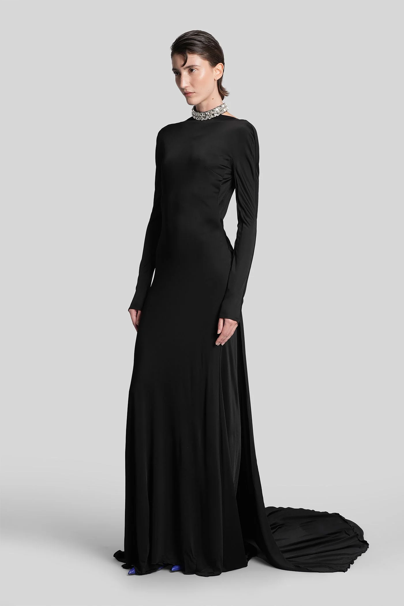 Long dress in black viscose - Image 4