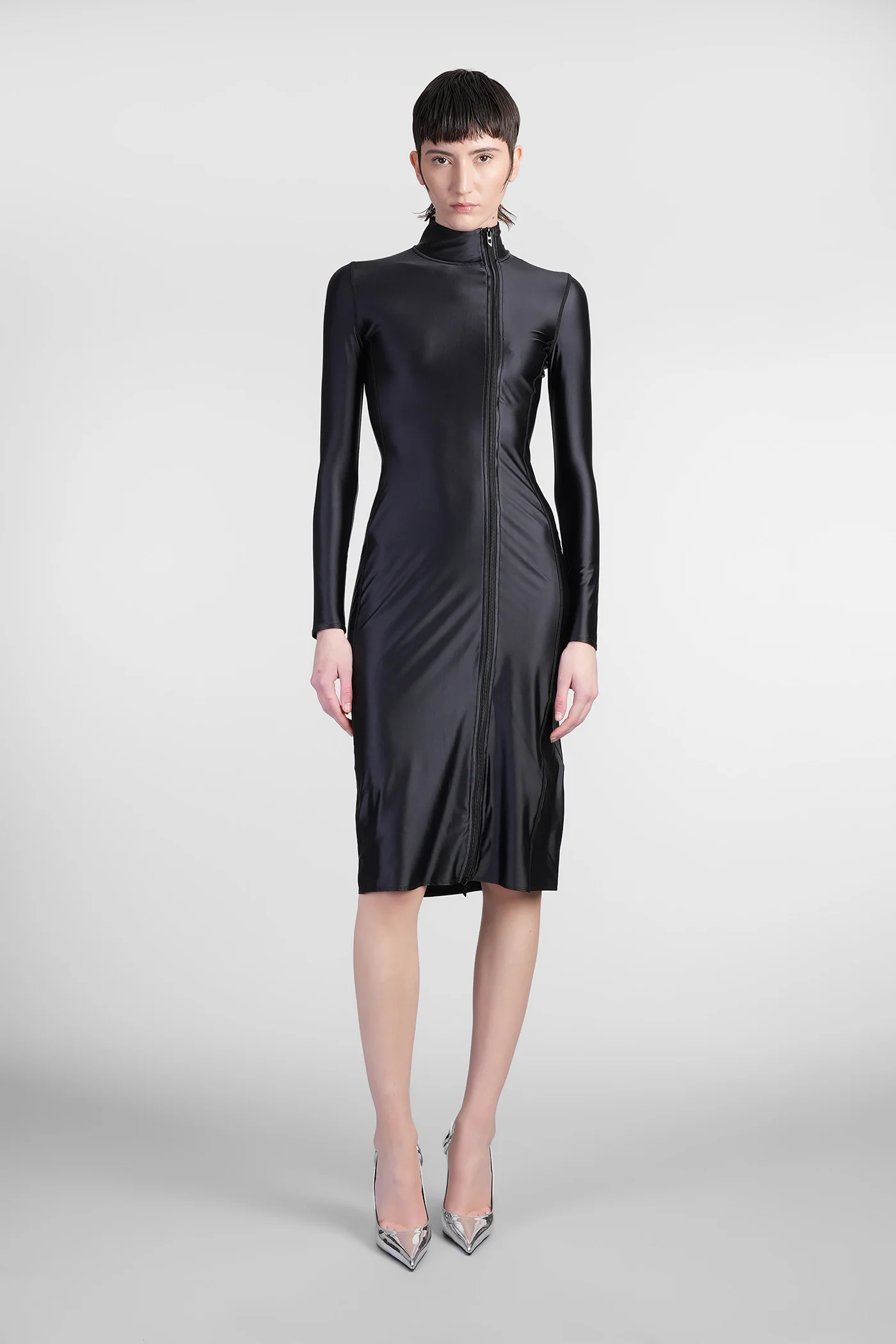 D silver Long dress in black polyamide