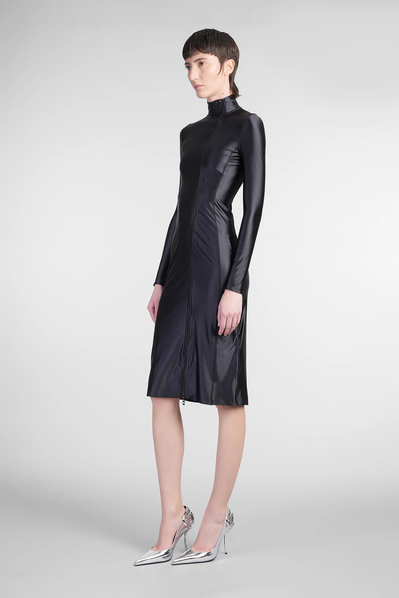 D silver Long dress in black polyamide - Image 4