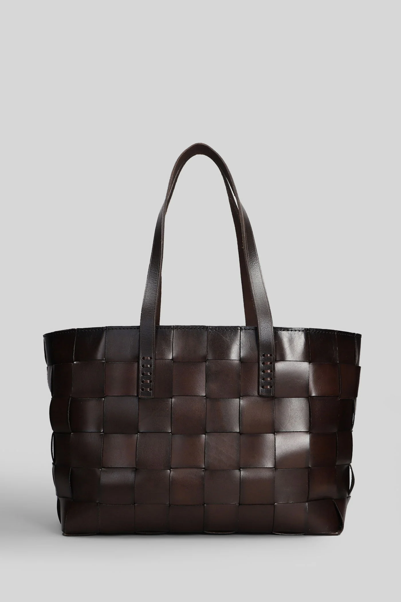Box Weave Basket Tote in brown leather - Image 3