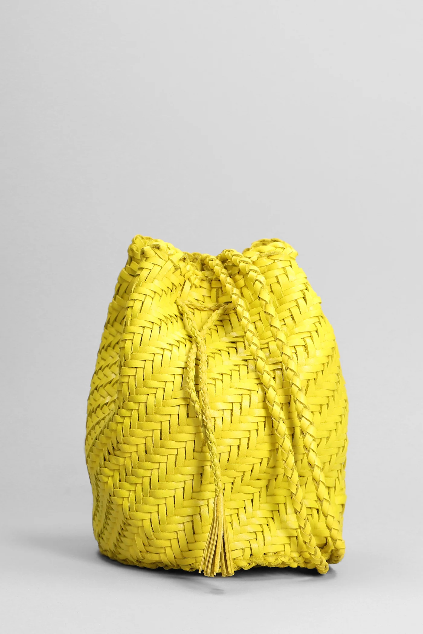 Pompom Double Shoulder bag in yellow leather