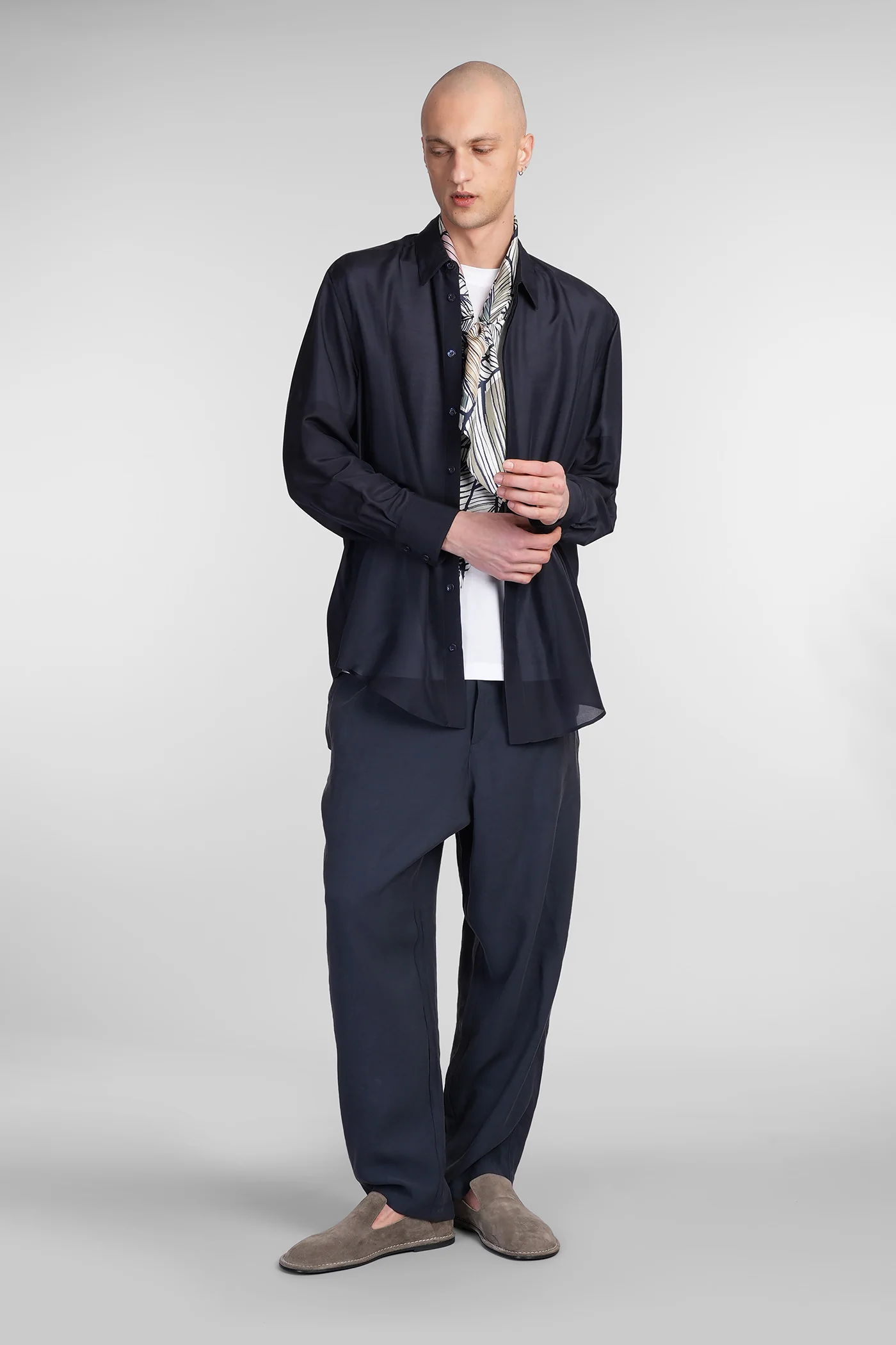Shirt in blue wool and polyester - Image 2