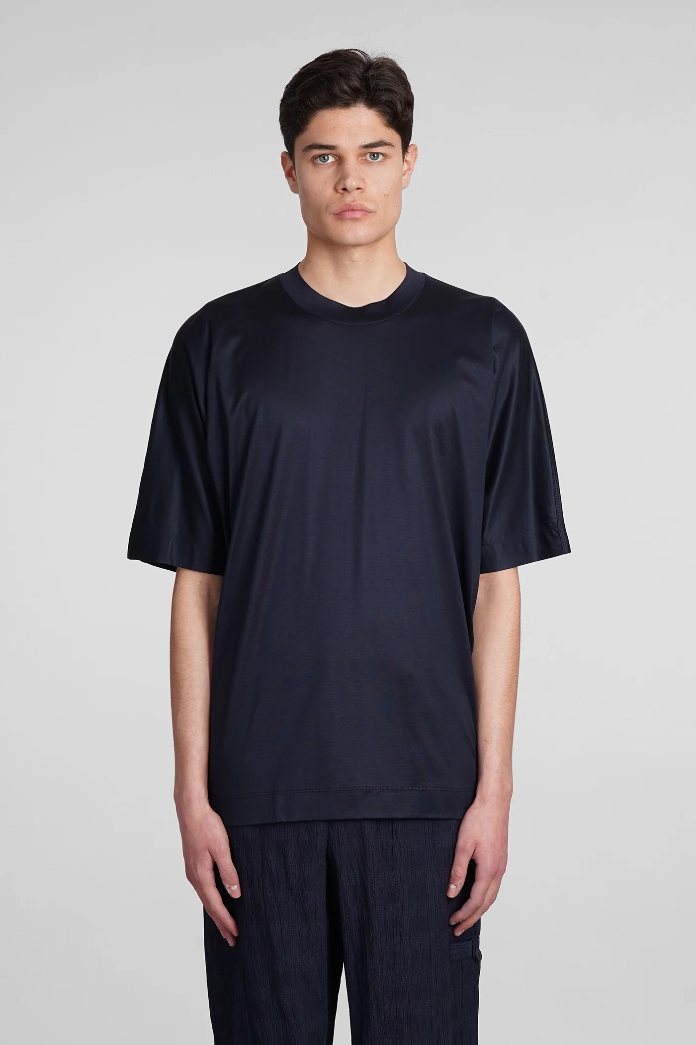 T-Shirt in blue wool and polyester