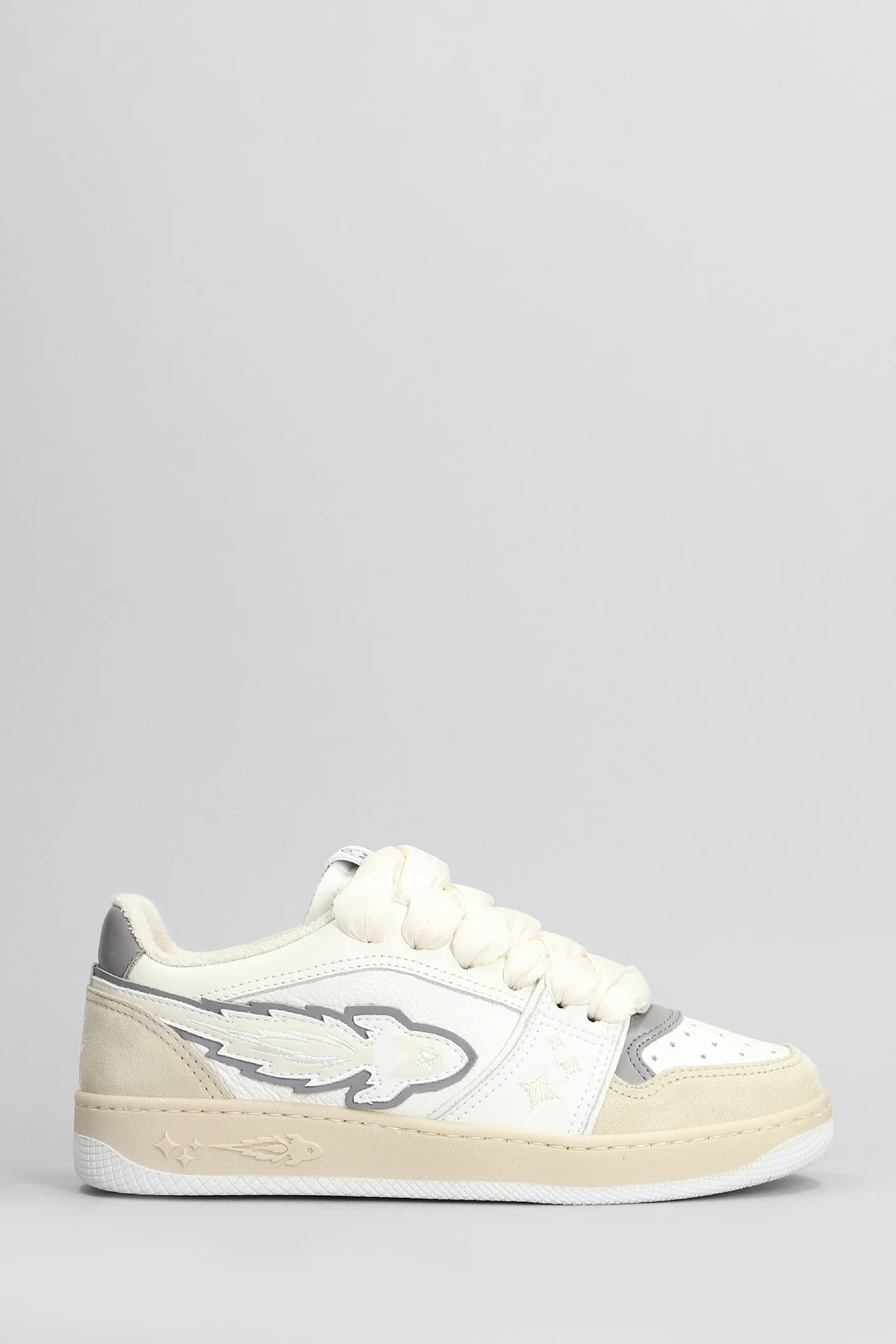 Egg Rocket Sneakers in white suede and leather