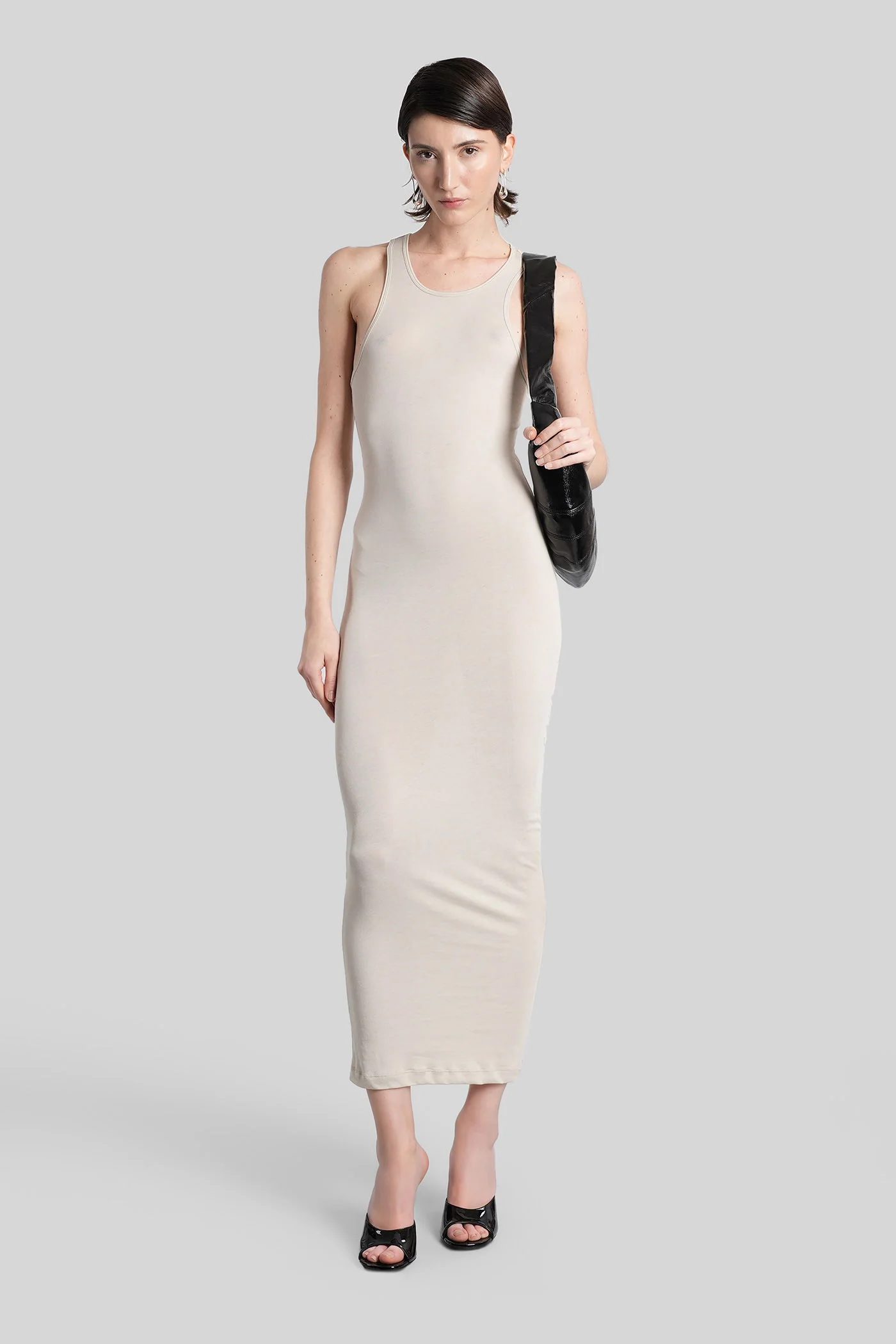 Long dress in beige cotton