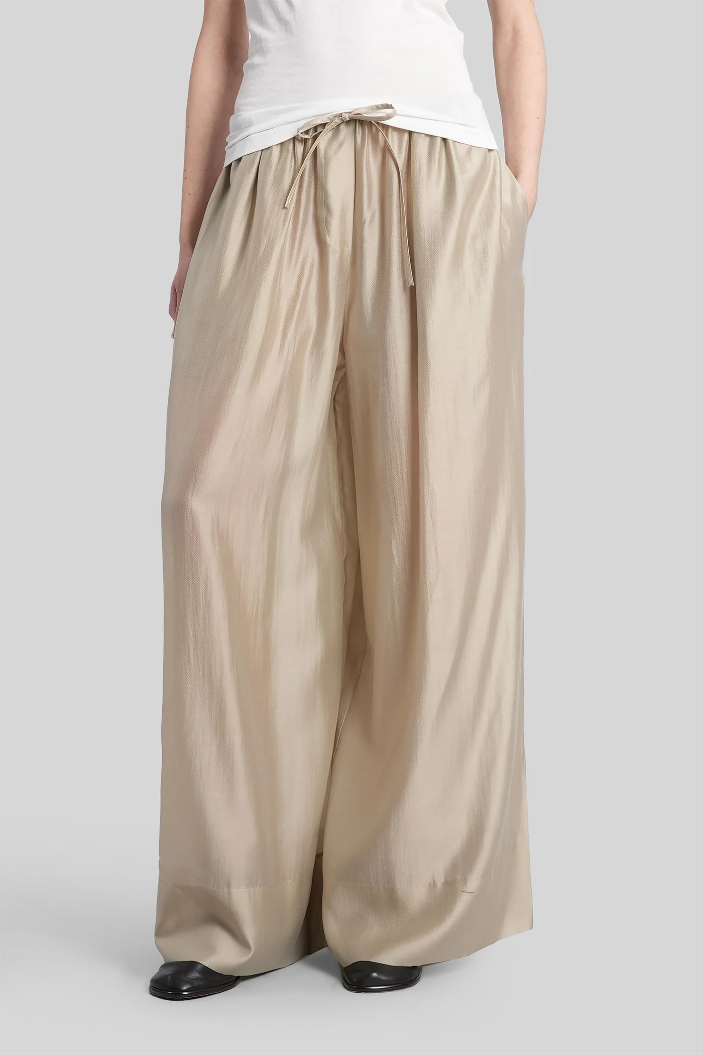 Pants in beige wool and polyester