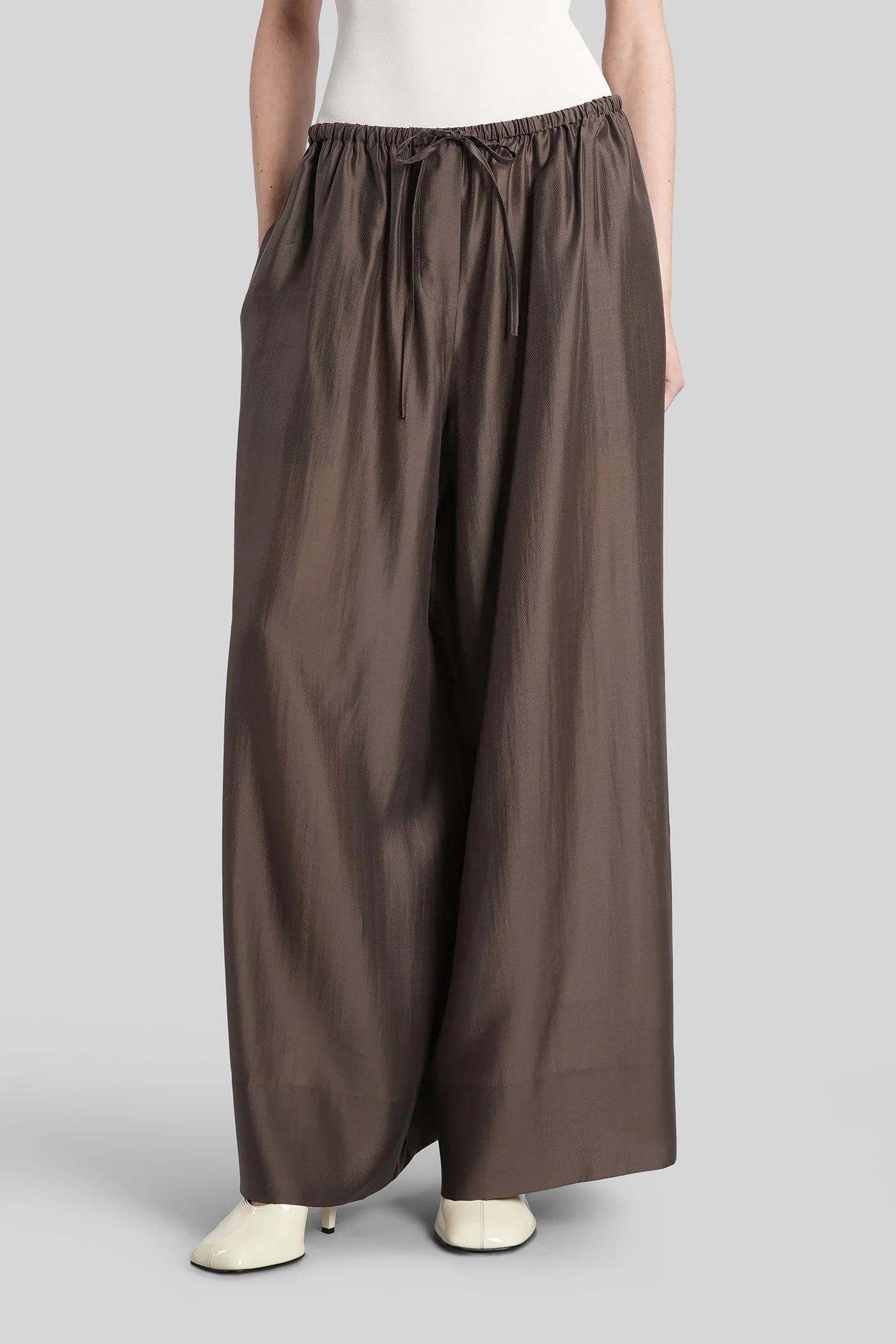 Pants in brown wool and polyester