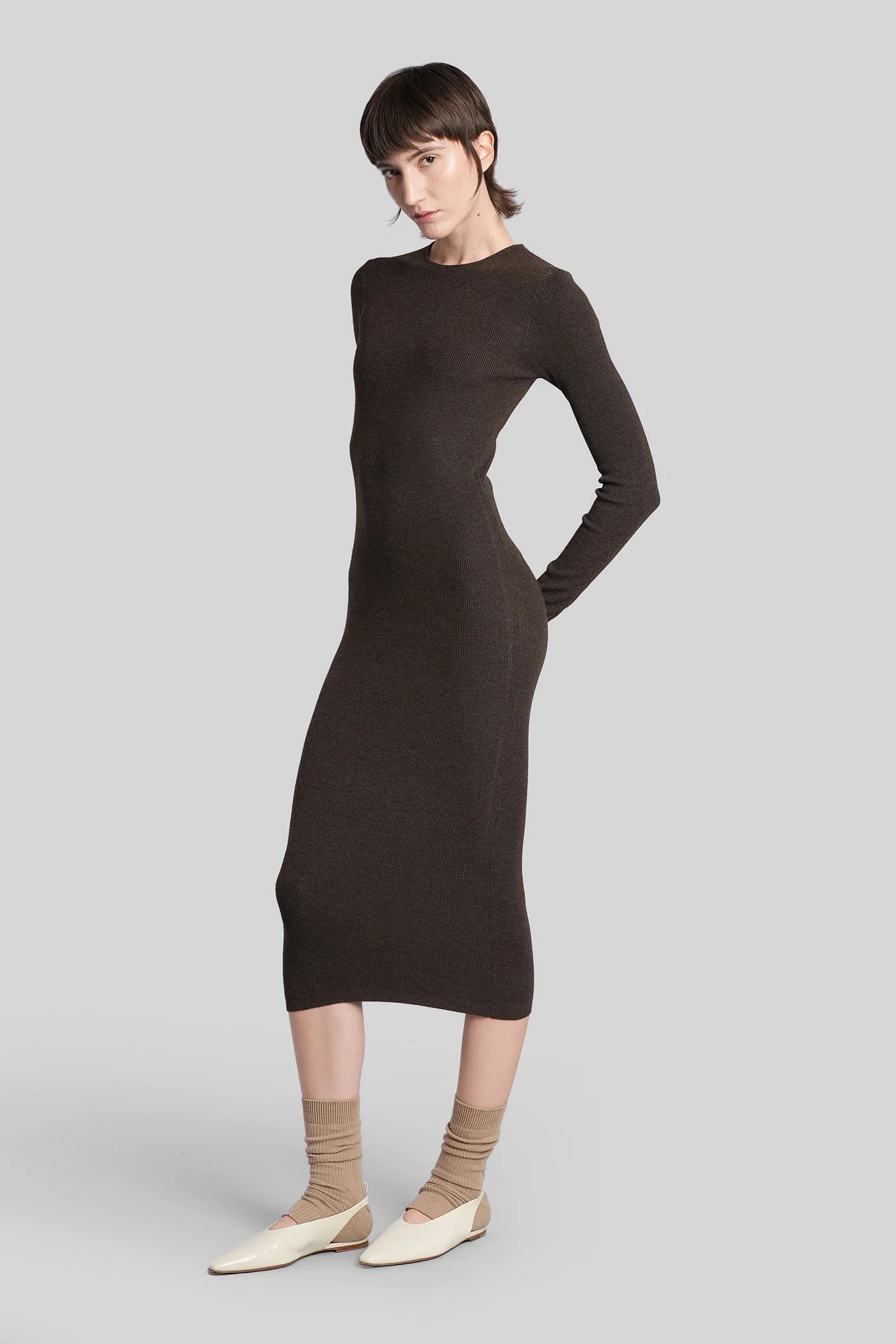 Long dress in brown polyester - Image 2
