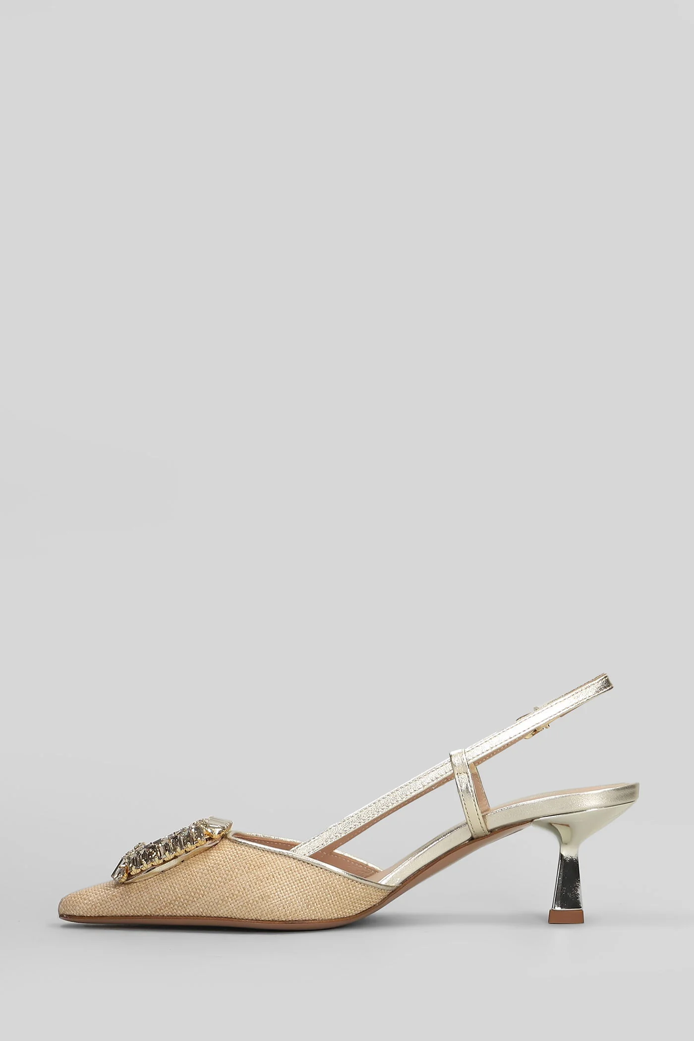 Julien Pumps in beige leather and fabric - Image 3
