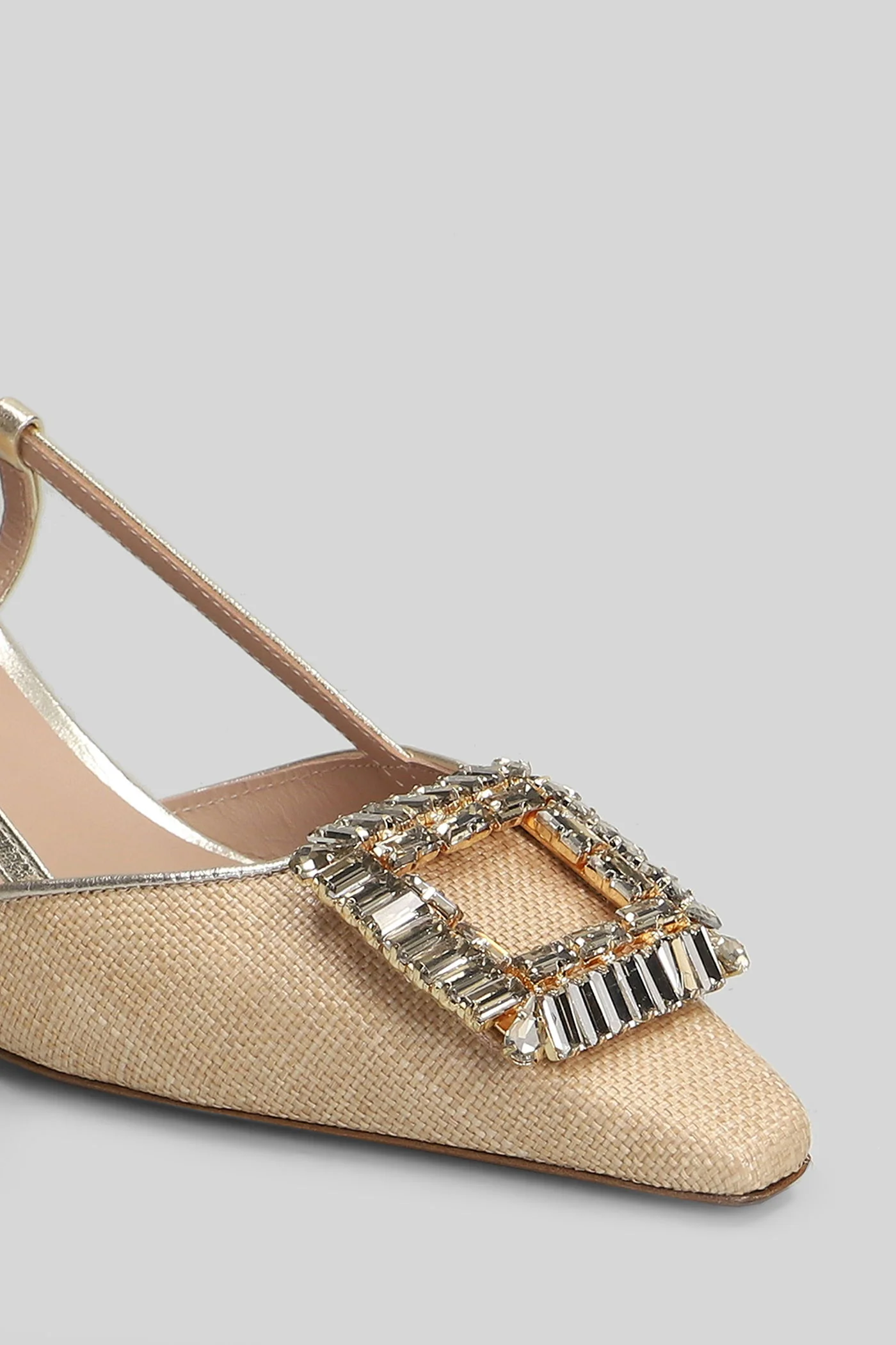 Julien Pumps in beige leather and fabric - Image 5