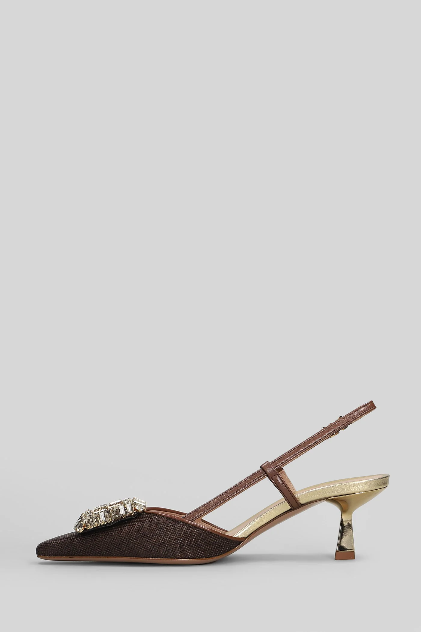 Julien Pumps in brown leather and fabric - Image 3