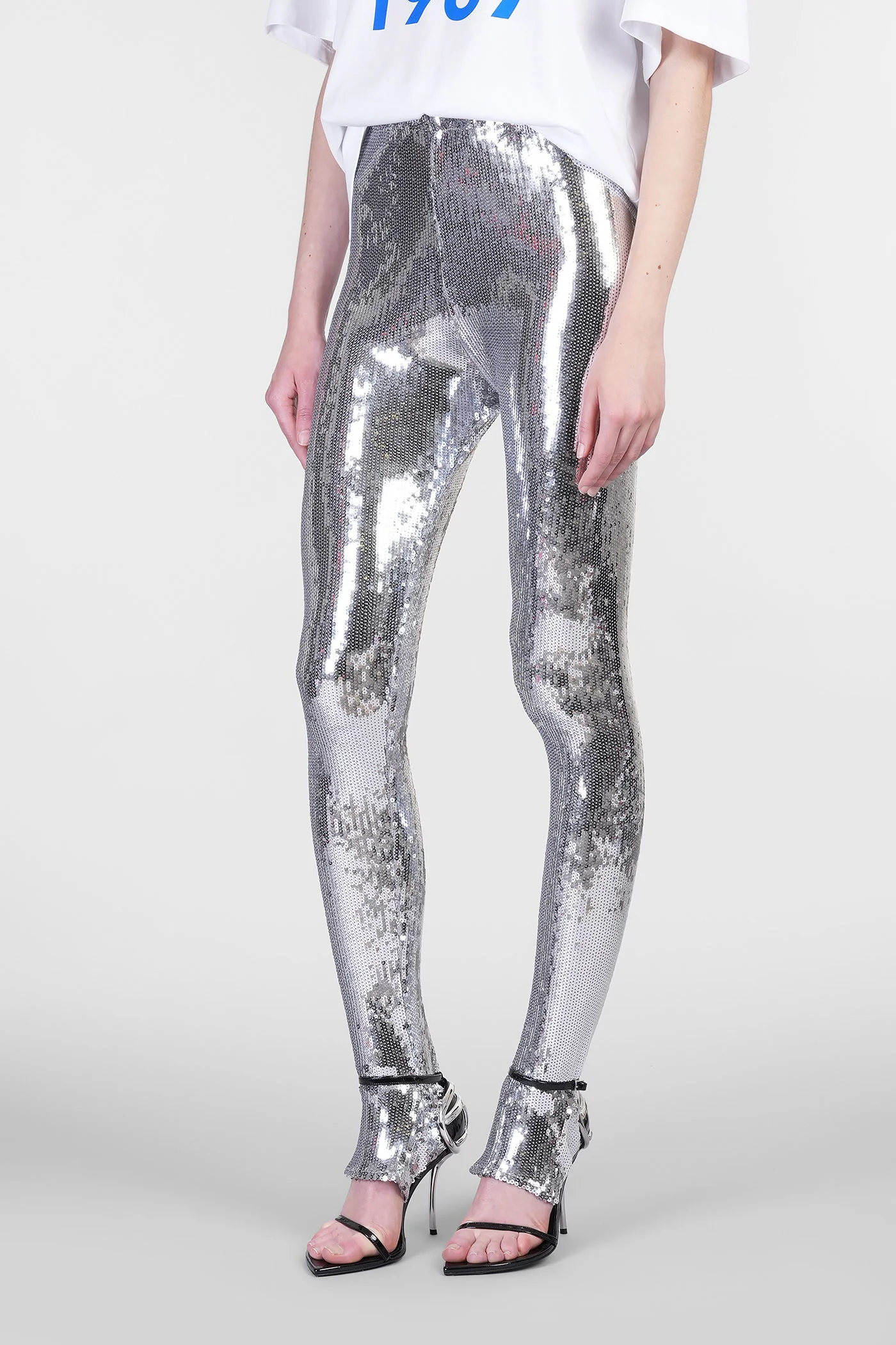 Leggings in silver viscose - Image 4