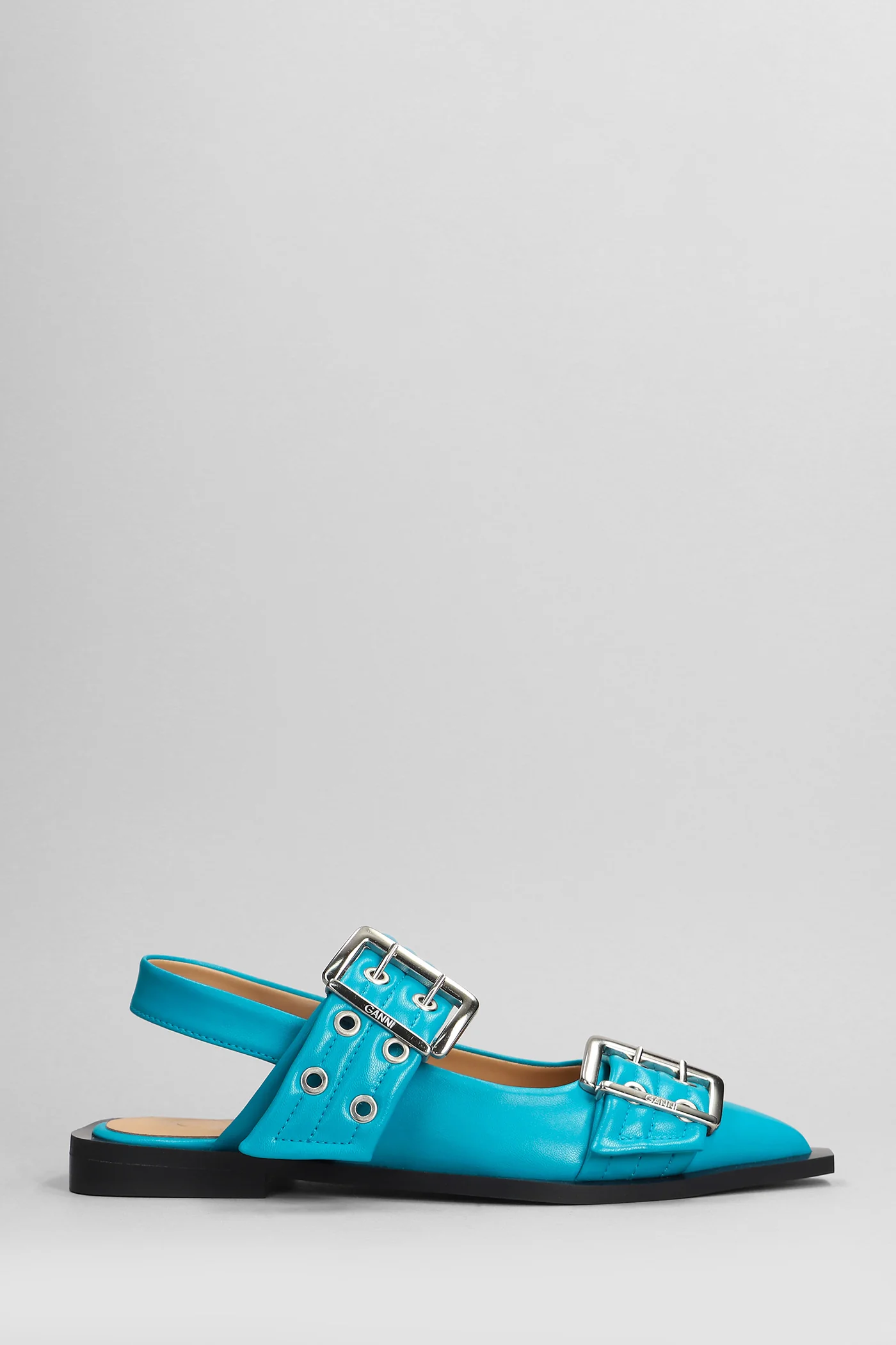 Ballet flats in cyan polyester