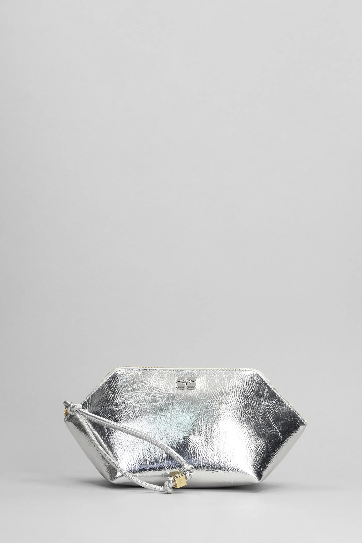 bou zipped Clutch in silver leather