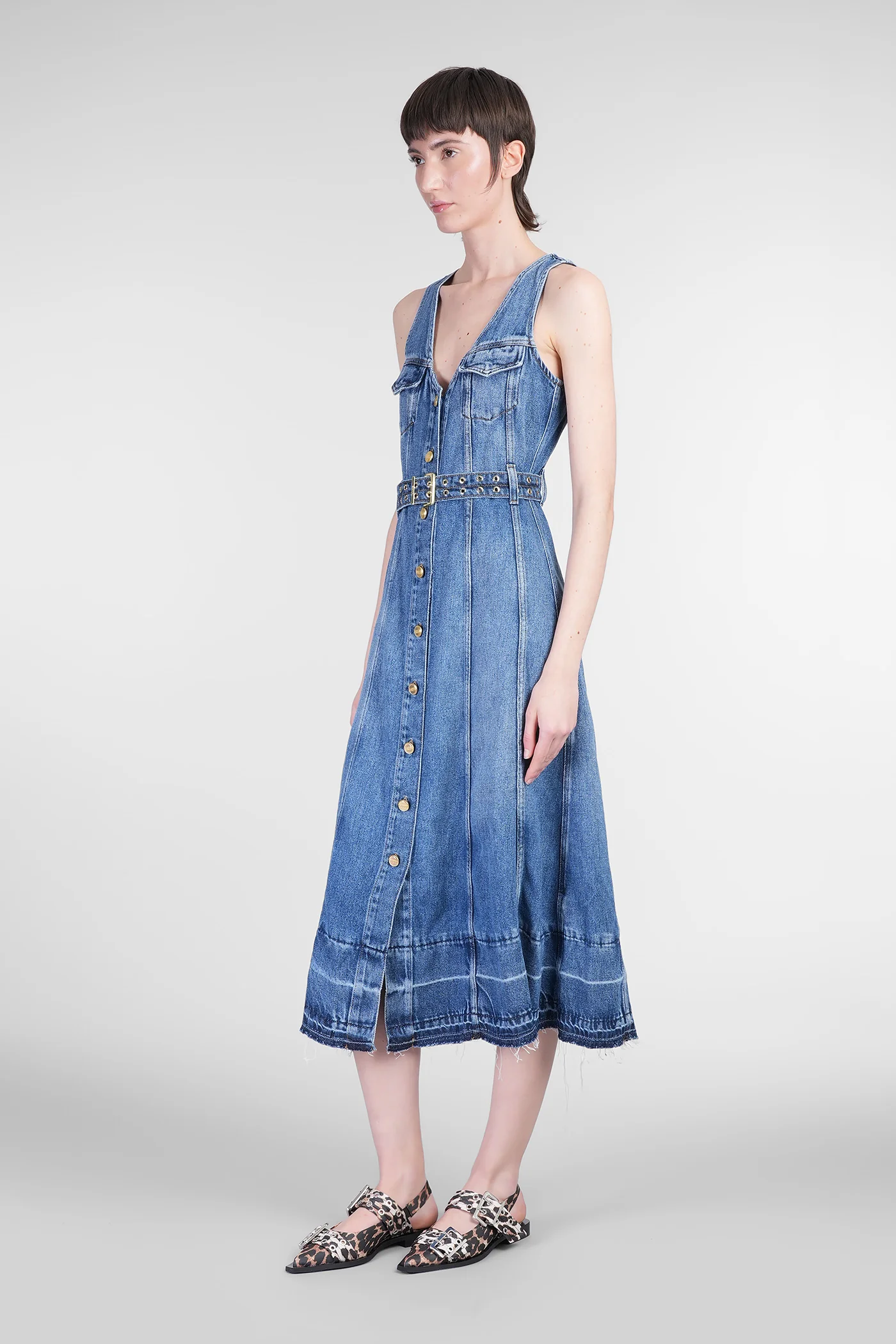 Long dress in blue wool and polyester - Image 4
