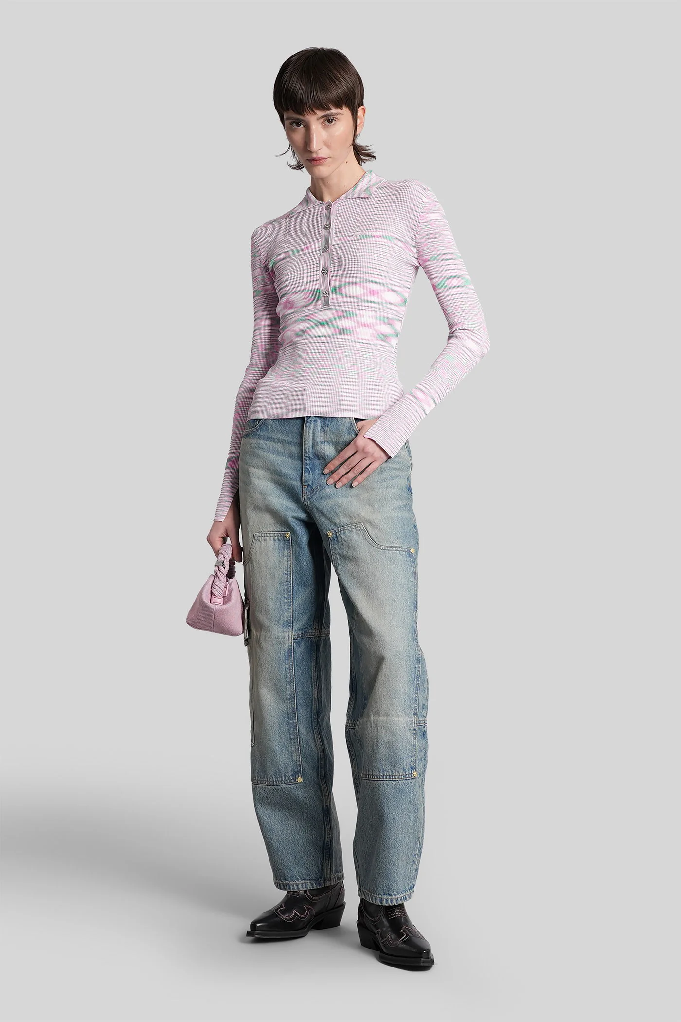Polo in rose-pink viscose - Image 27