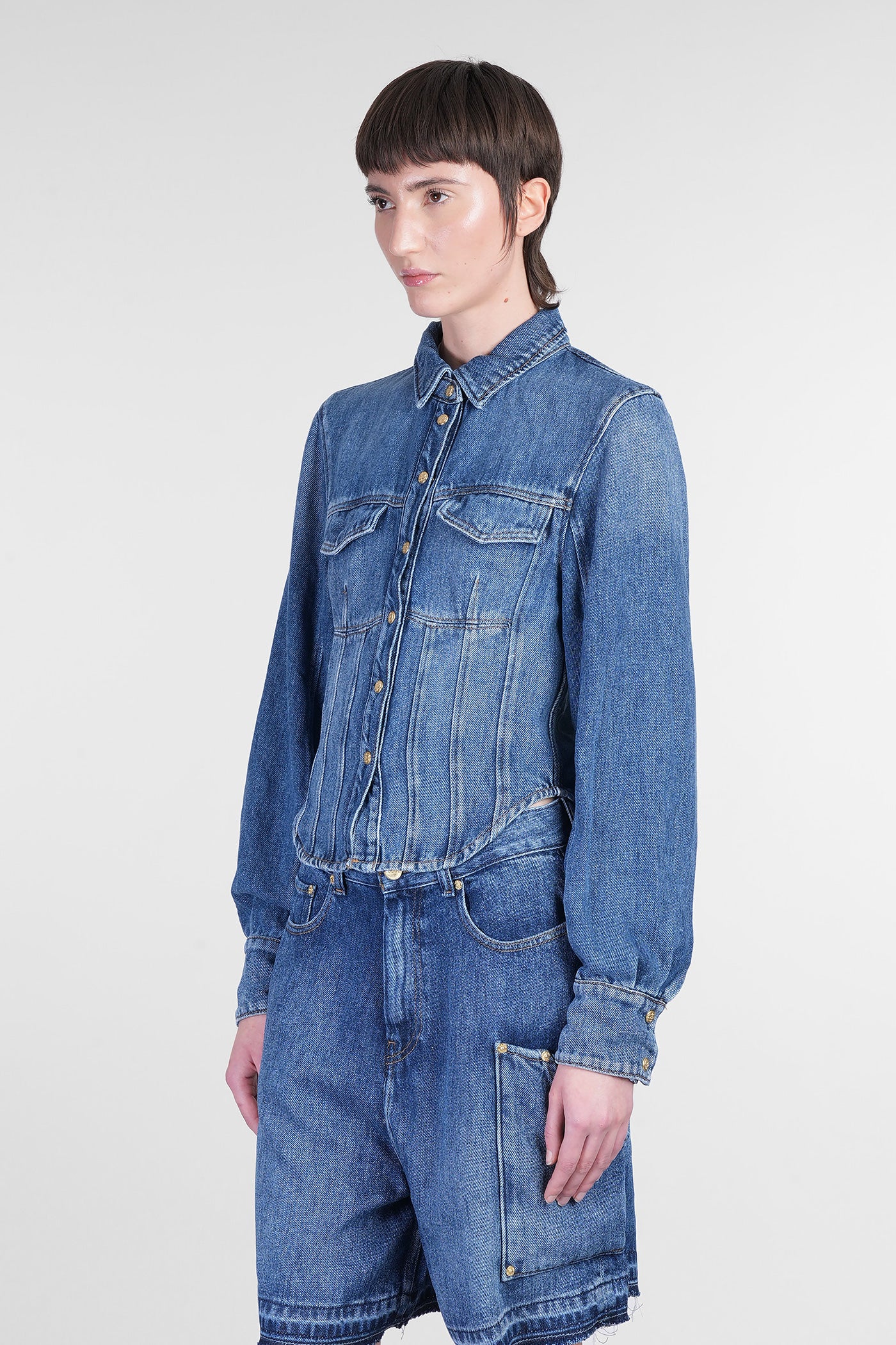 Shirt in blue wool and polyester - Image 4