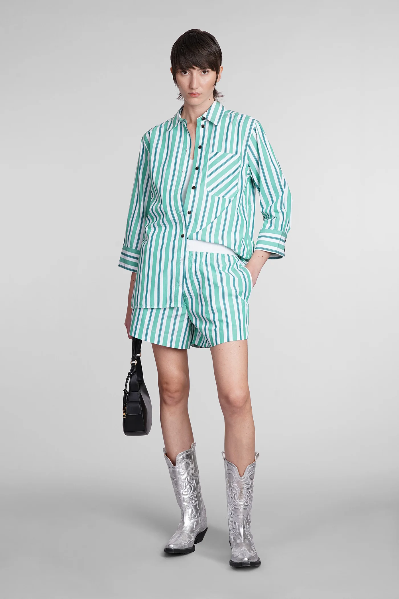 Shorts in green cotton - Image 2