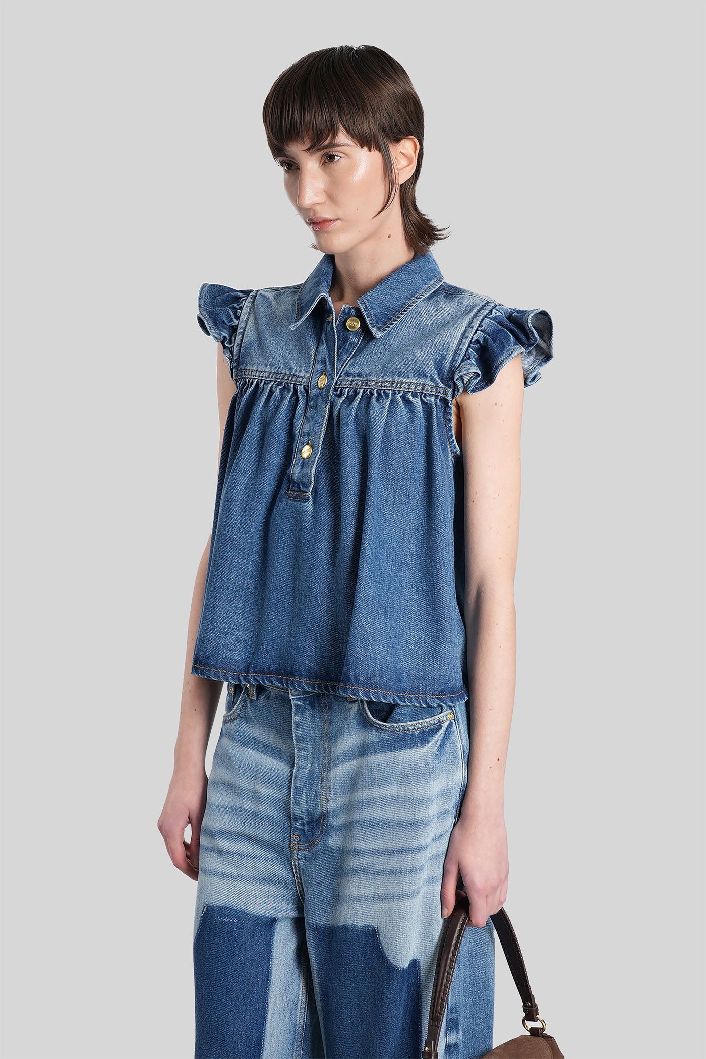 Topwear in blue wool and polyester