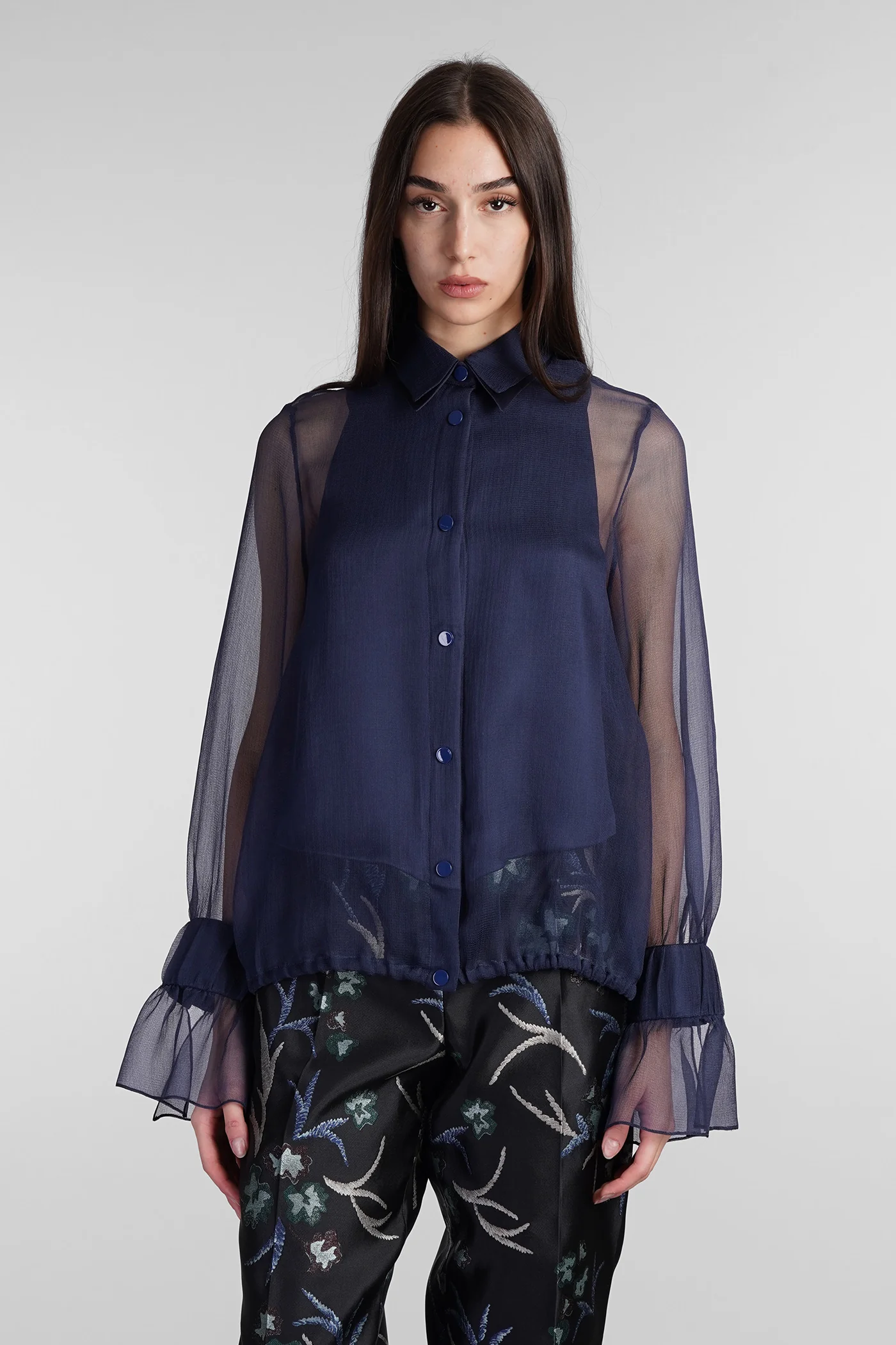Shirt in blue silk