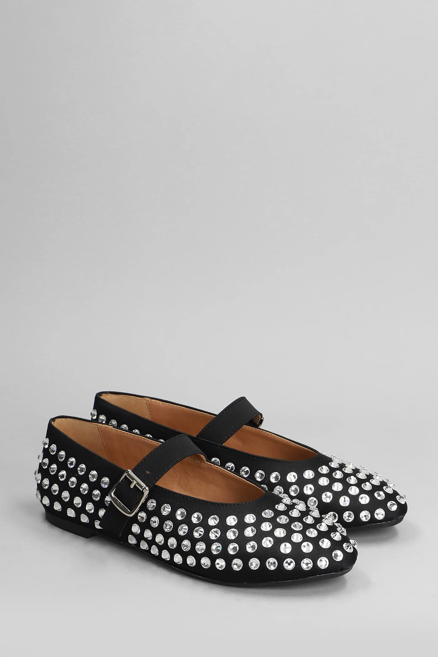 Gold Ballet flats in black satin - Image 2