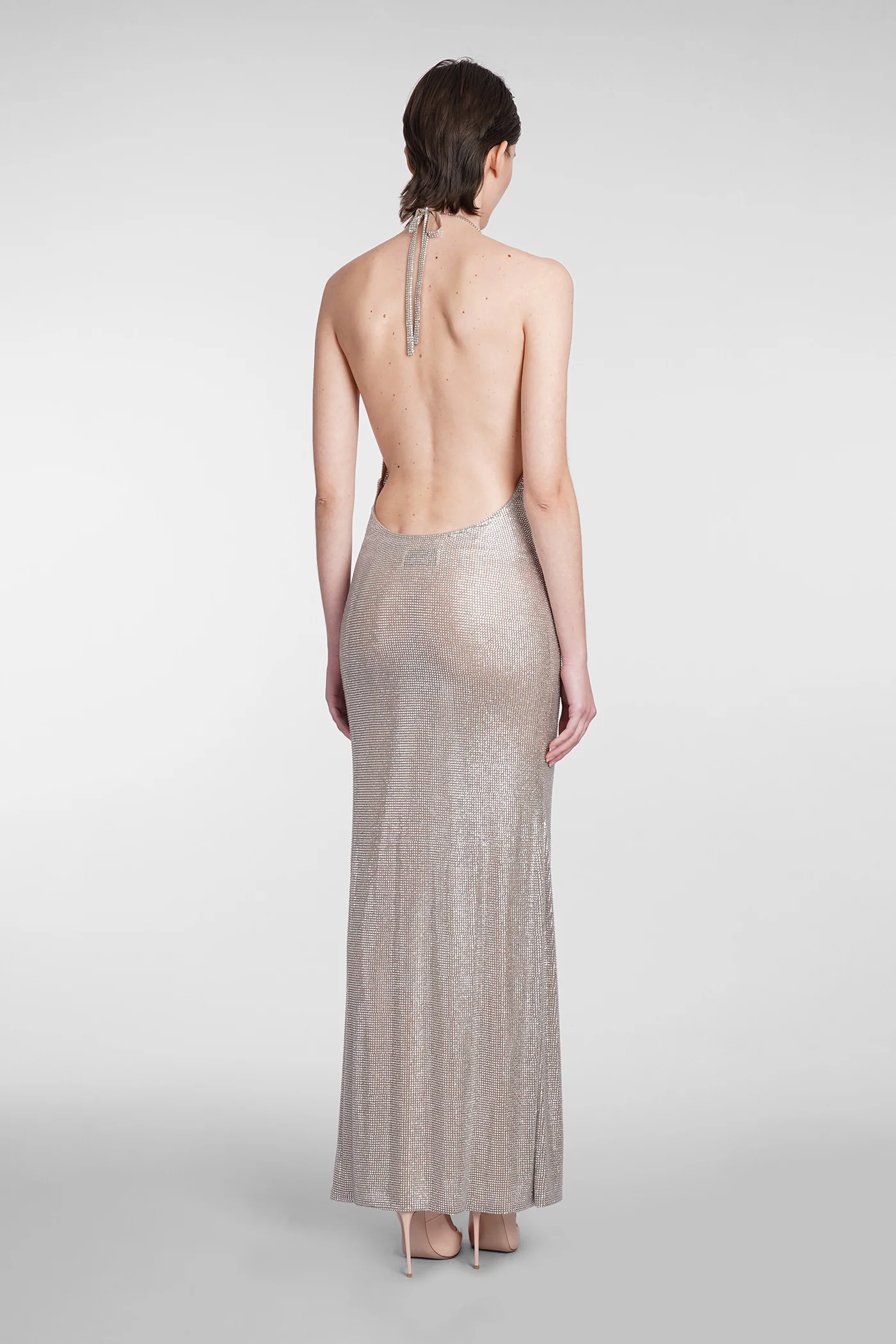 Dress woman  in silver polyamide - Image 2