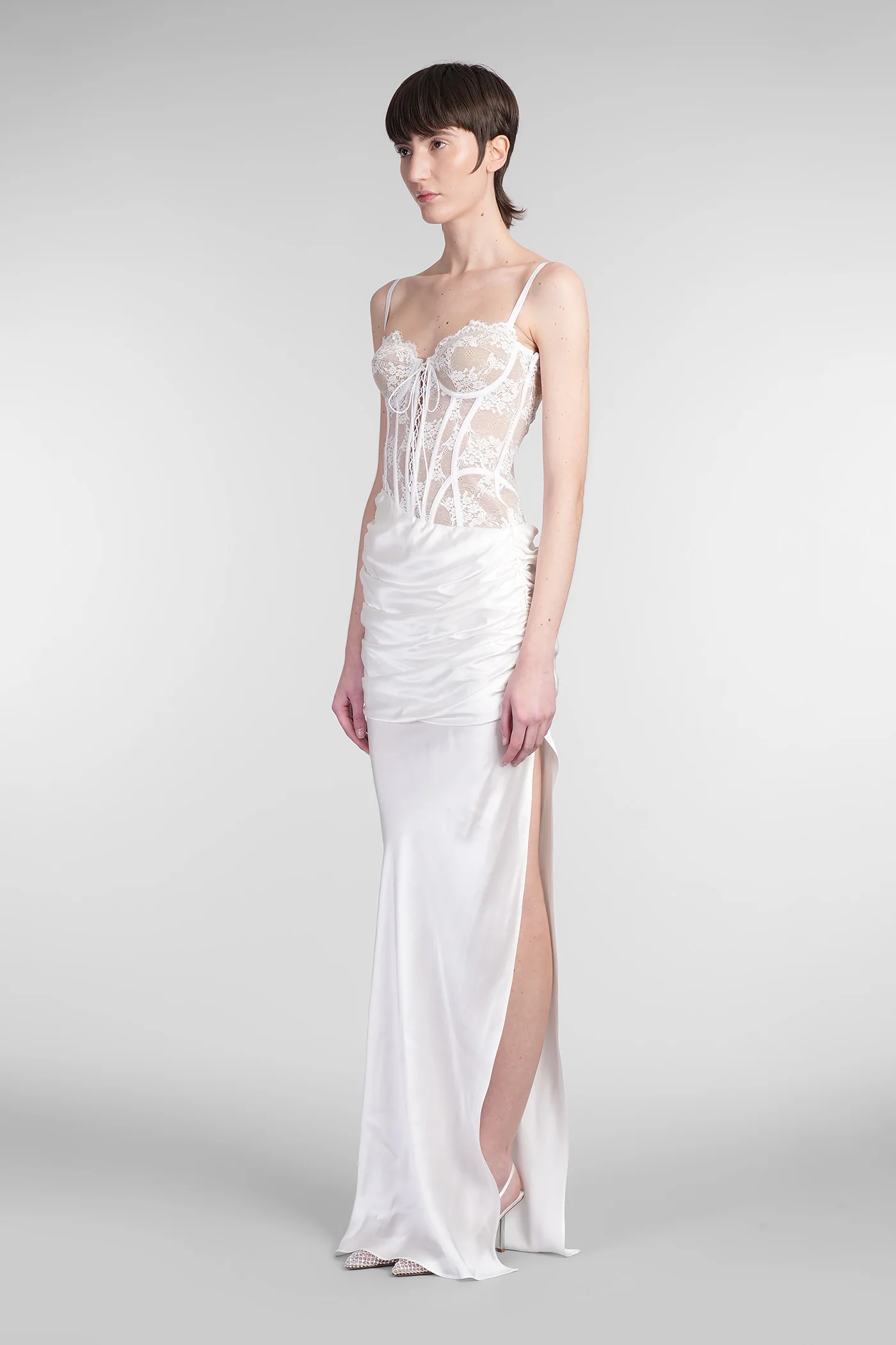 Long dress in white polyamide - Image 4