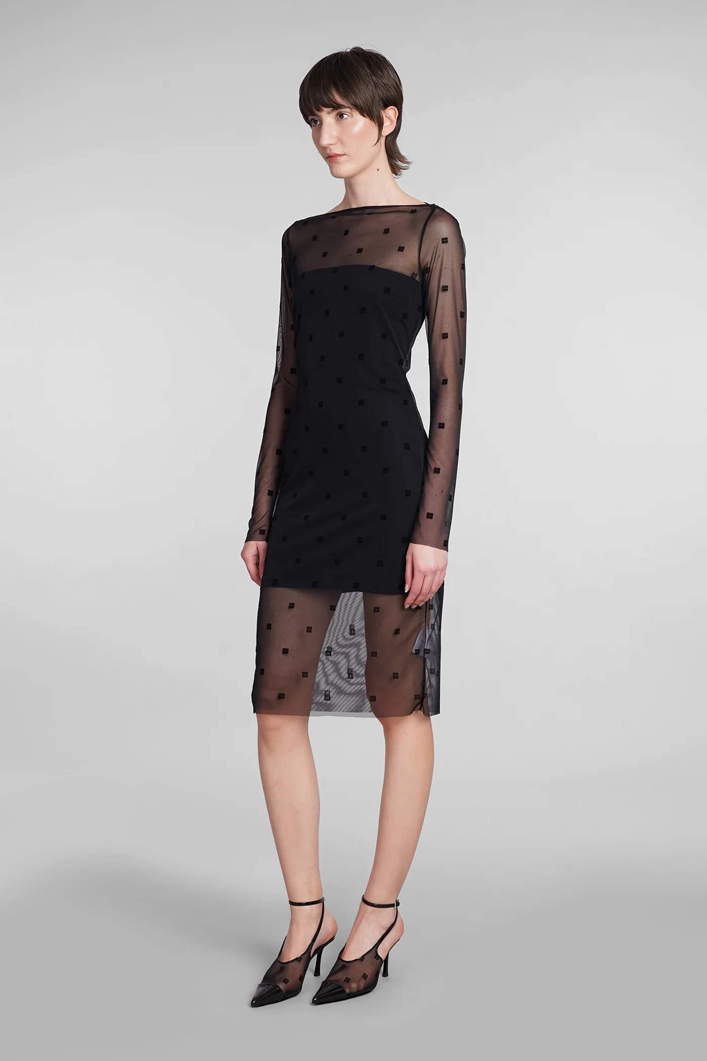 Dress woman  in black polyamide - Image 4