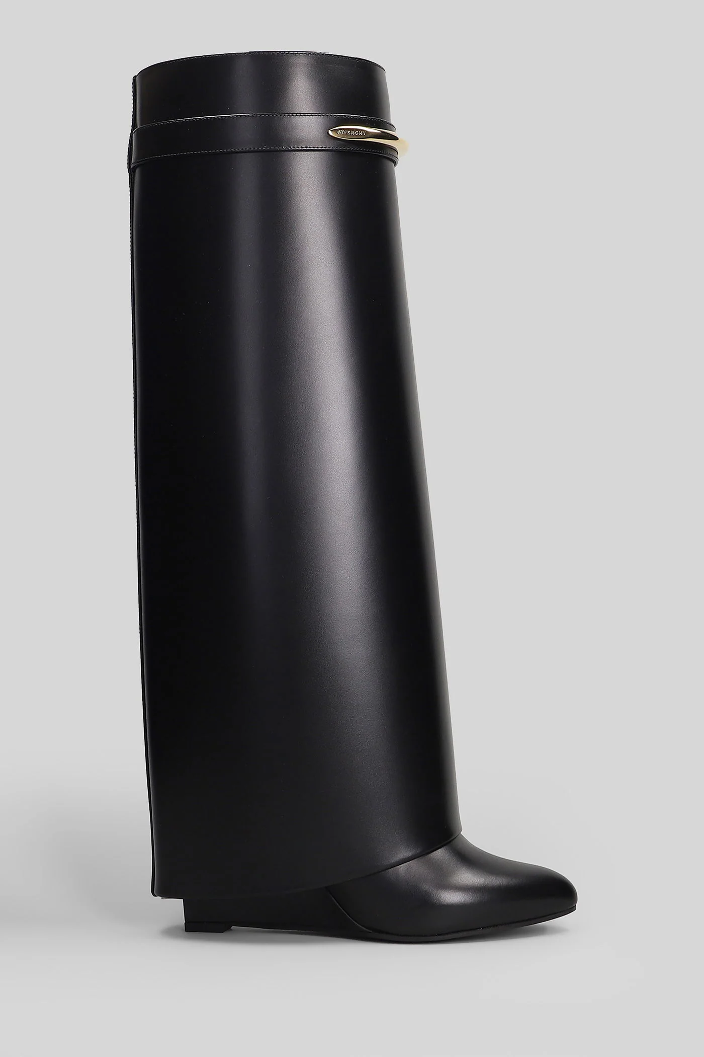 Shark boots gamba ampia High heels boots in black leather