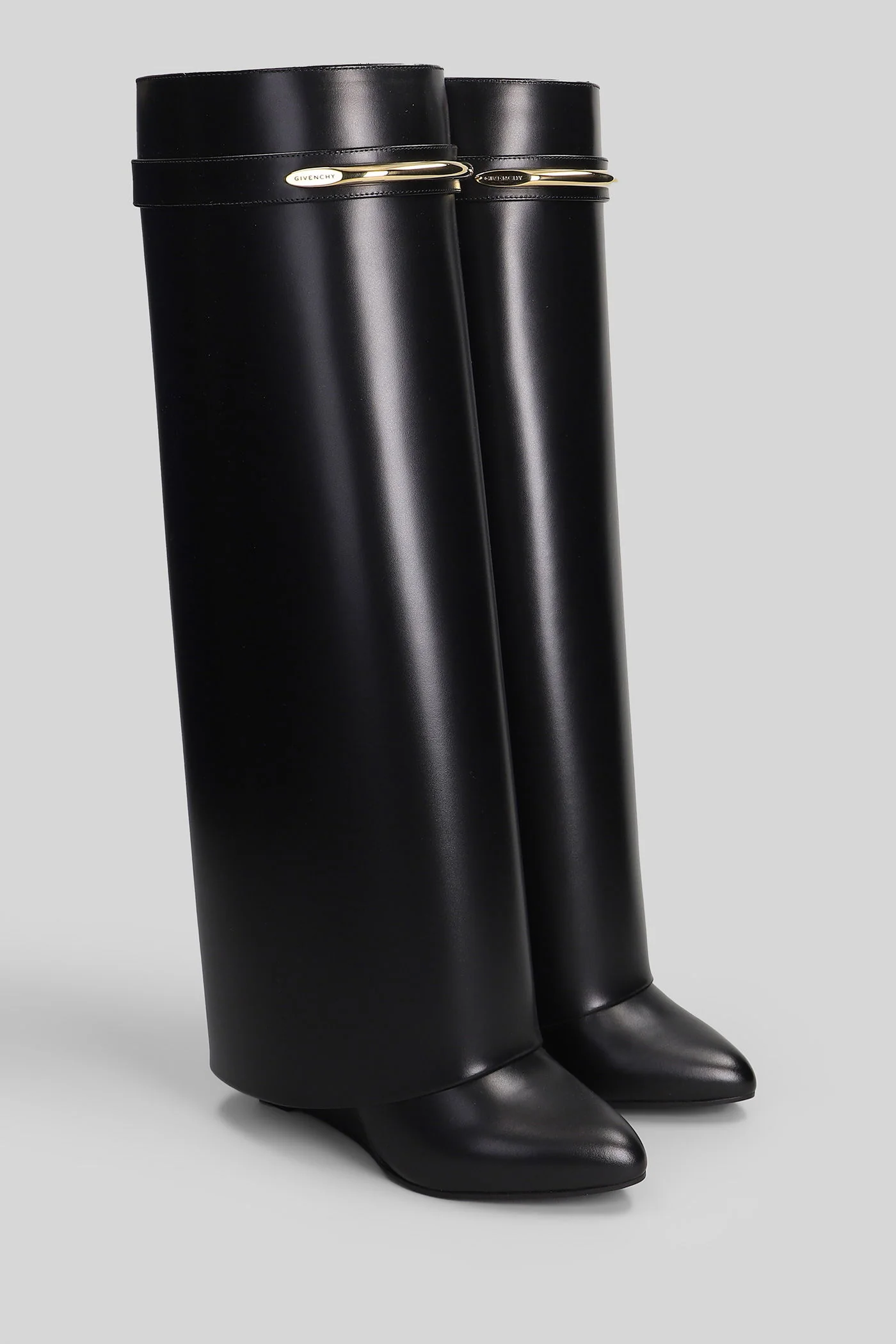 Shark boots gamba ampia High heels boots in black leather - Image 2