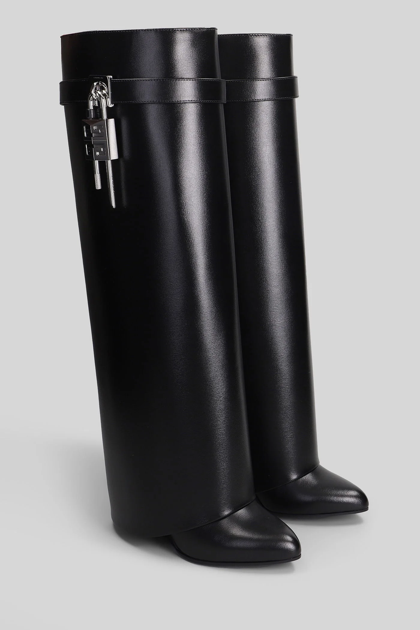 Shark lock boots gamba ampia High heels boots in black leather - Image 2