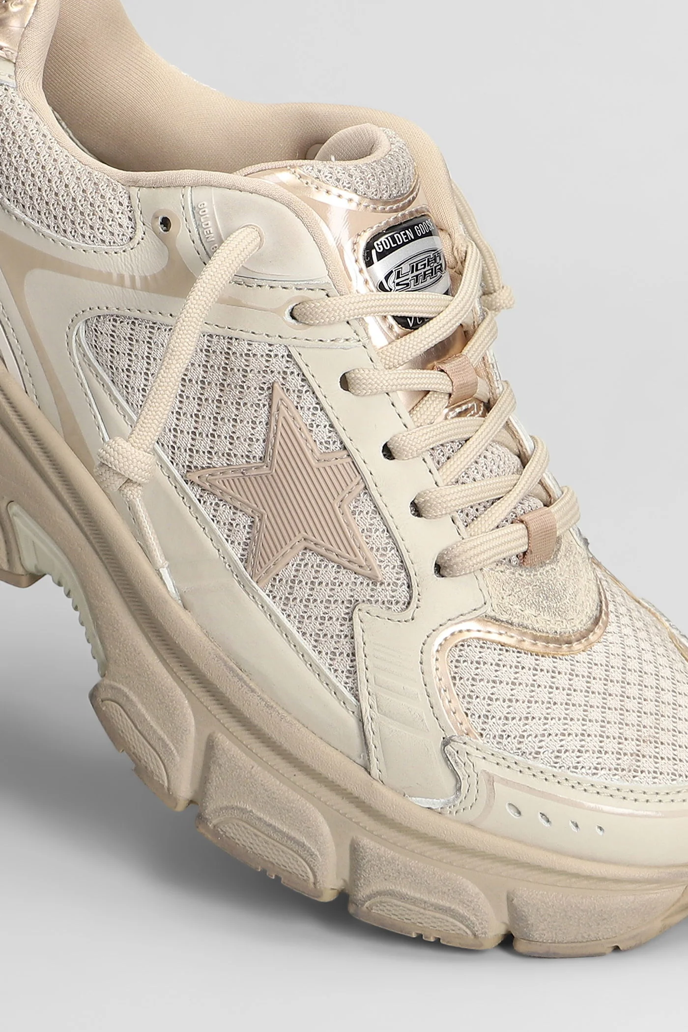 Light Star Sneakers in taupe leather and fabric - Image 5